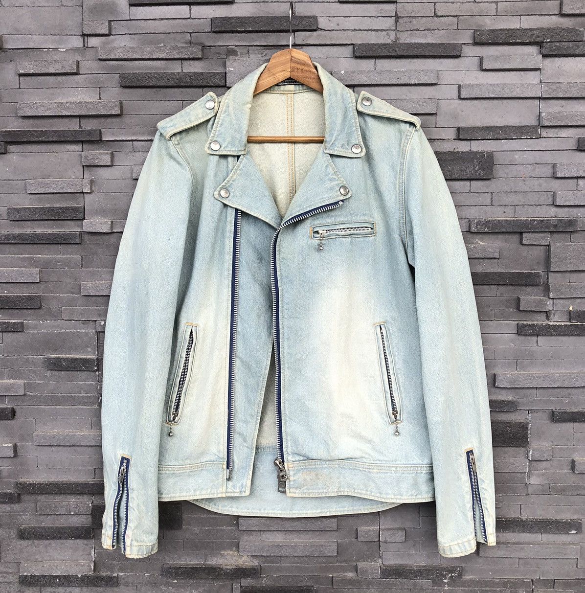 Giacometti Giacometti Washed Denim Blouson Biker Jacket Size US M / EU 48-50 / 2 - 4 Thumbnail