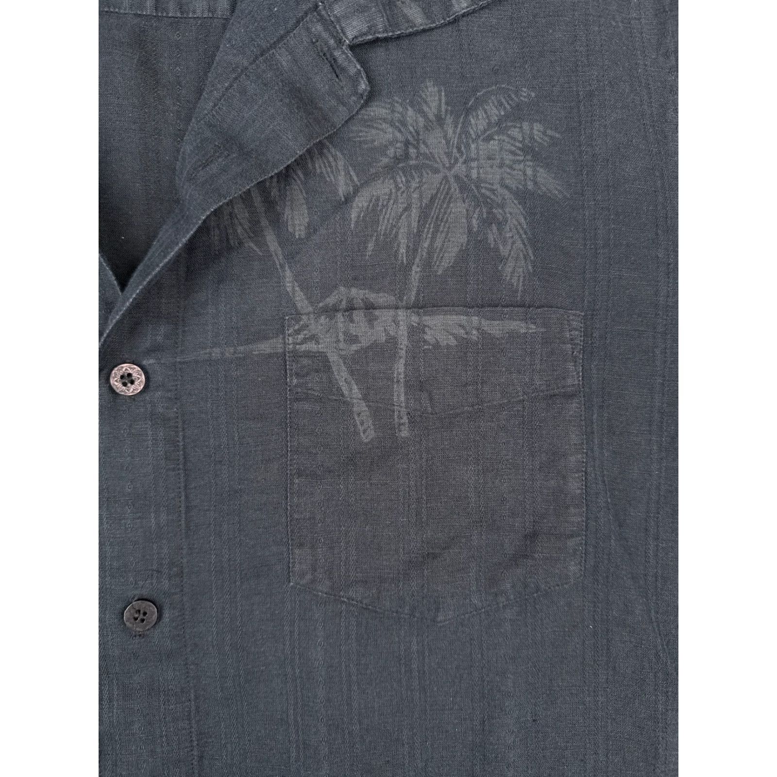 Vintage Solitude Shirt Palm Tree Button-Up Linen Blend Hawaiian Adult Large Black Floral 40 in Chest Short Sleeve Hawaii Mens Size US L / EU 52-54 / 3 - 6 Thumbnail