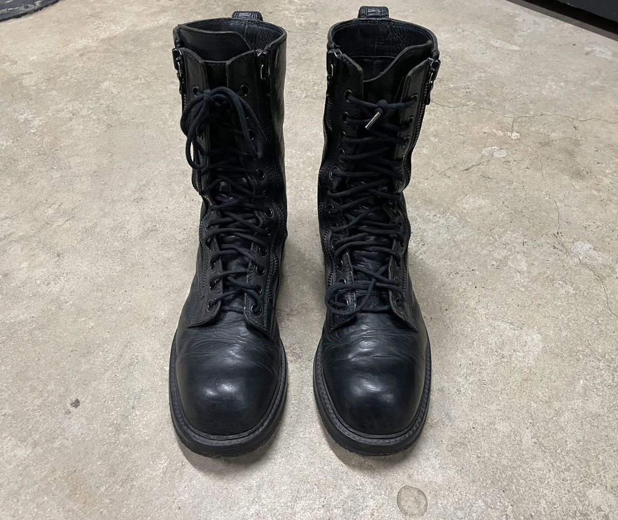 Pre-owned Julius Ss11 Chaos Double Zip Combat Boots In Black