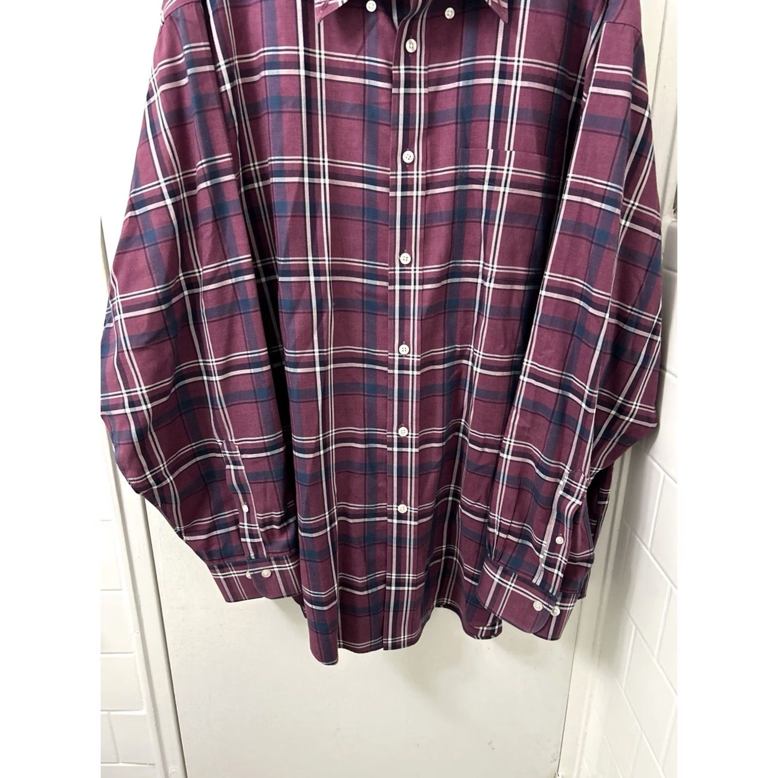 Brooks Brothers Brooks Brothers Madison Polo Shirt Mens XXL Burgundy Plaid Supima L/S Button-Up Non-Iron Pocket Classic Tree? Size US XXL / EU 58 / 5 - 3 Thumbnail