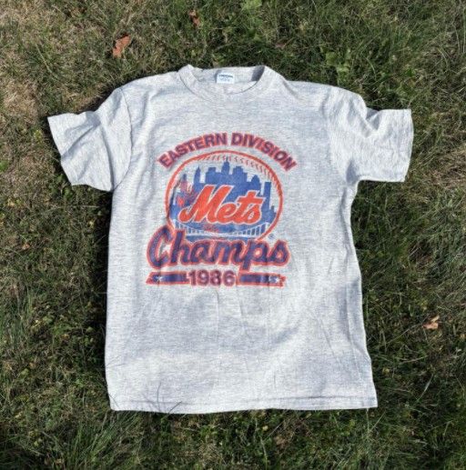 Starter Vtg Starter Mets Eastern Division Champs 86 T-Shirt Gray MLB Size US L / EU 52-54 / 3 - 1 Thumbnail