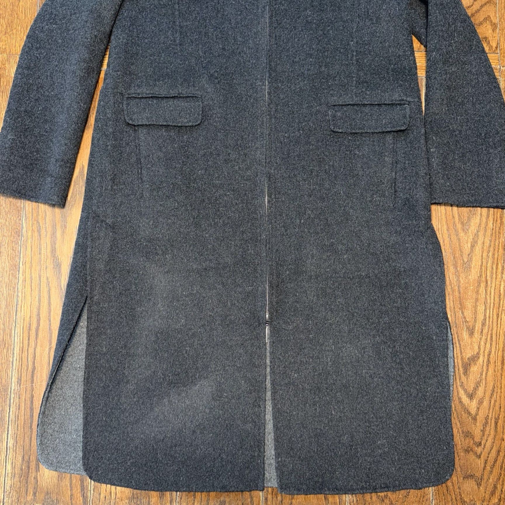 Vince Vince Wool Blend Long Coat Women L Black Full Zip Side Slits Wool Long Coat Ladies Regular Fit Size L / US 10 / IT 46 - 3 Thumbnail