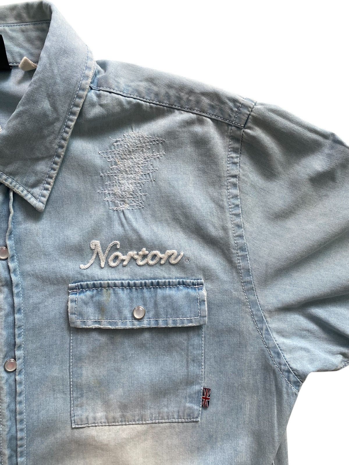 Hysteric Glamour × Japanese Brand Vintage Biker NORTON Pachwork DENIM BUTTON rare design Size US XL / EU 56 / 4 - 10 Thumbnail