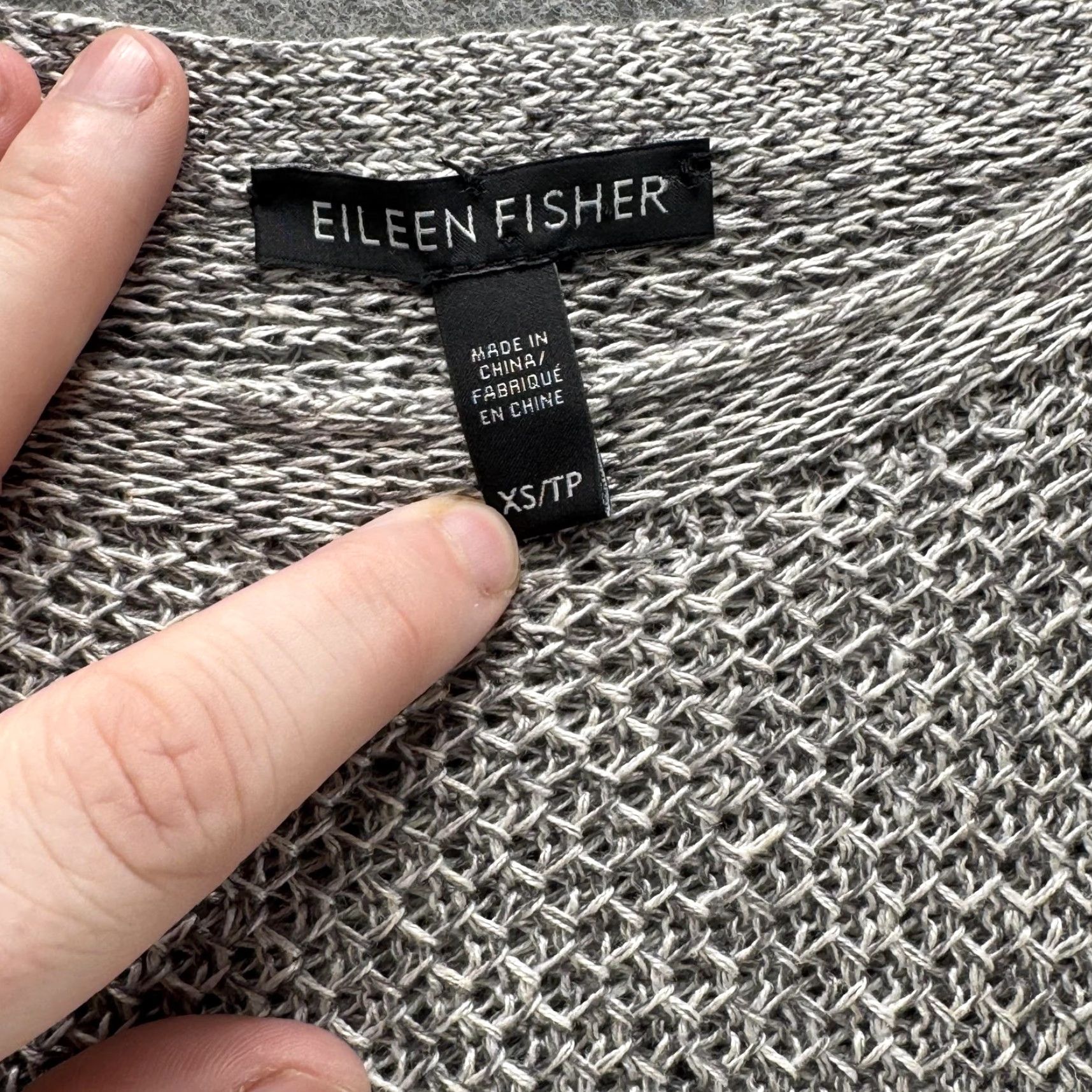 Eileen Fisher Sweater Womens XS Gray Open Knit Fringe Hem Pullover L