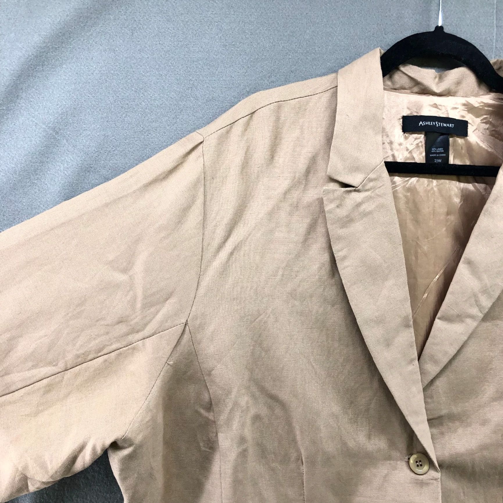Vintage Ashley Stewart Blazer Womens 22W Beige Linen Blend 2 Button Career Casual Blazer Size 3XL / US 20-22 - 5 Thumbnail