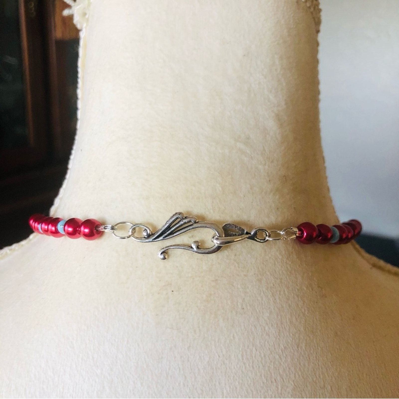 Handmade Handcrafted repurpose carved red coral stone Pearl necklace Size ONE SIZE - 7 Thumbnail