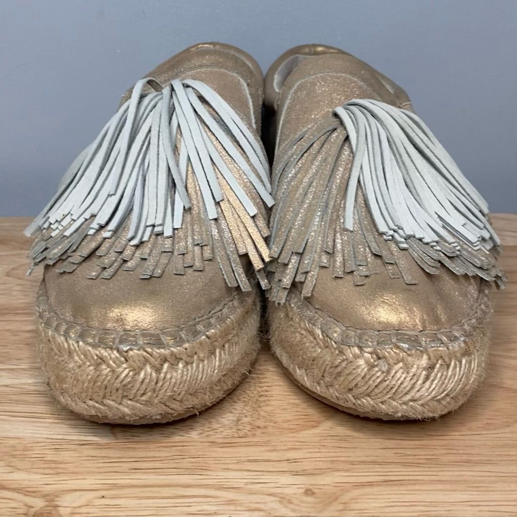 J Brand J Slides Raoul Espadrilles Pompom Accent Metallic Leather Sneaker Women’s Size 6 Size US 6 / IT 36 - 3 Thumbnail