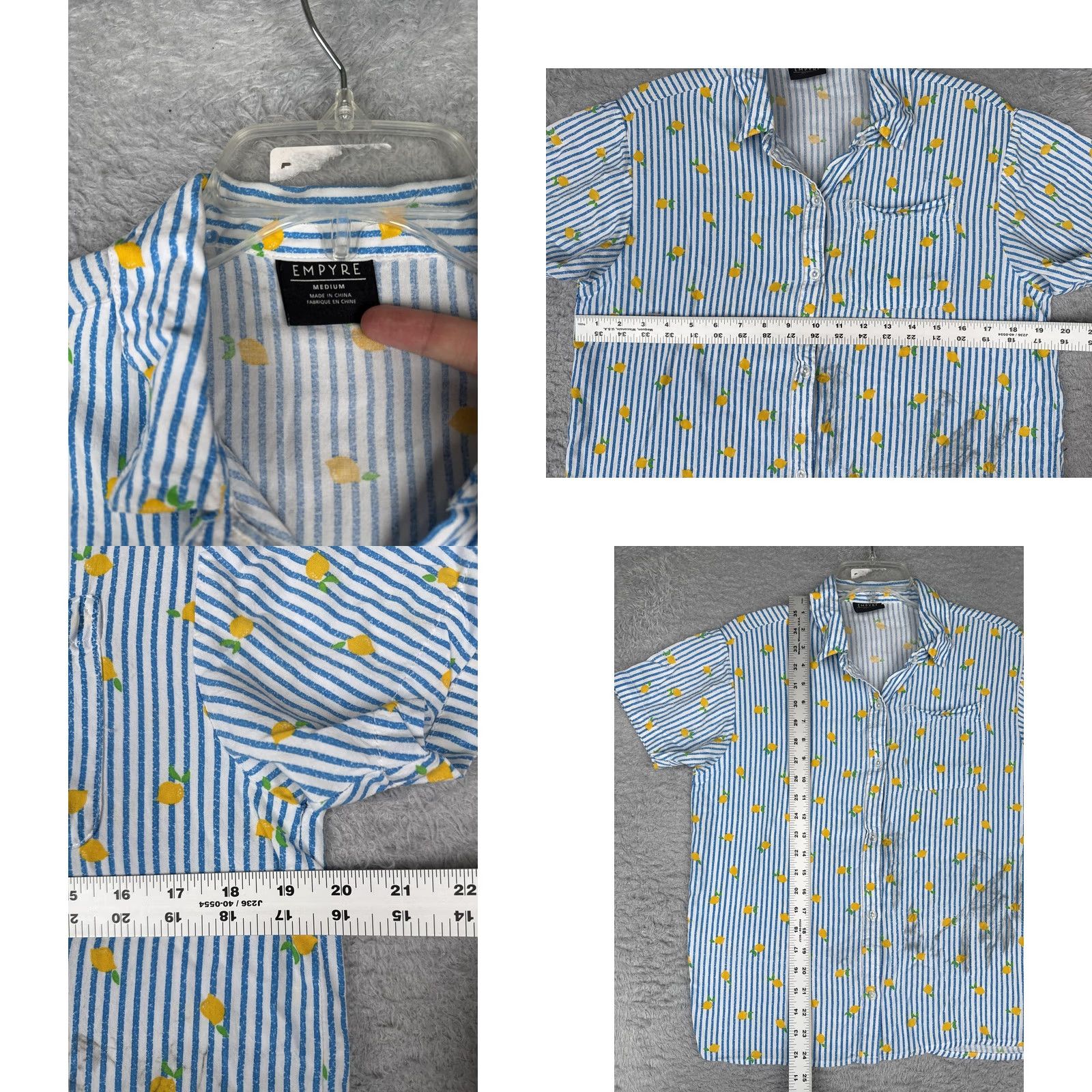 Empyre Empyre Teens Medium Multicolor Short Sleeve Button-Up Shirt Lemon Print Striped Lightweight Casual Size M / US 6-8 / IT 42-44 - 8 Thumbnail