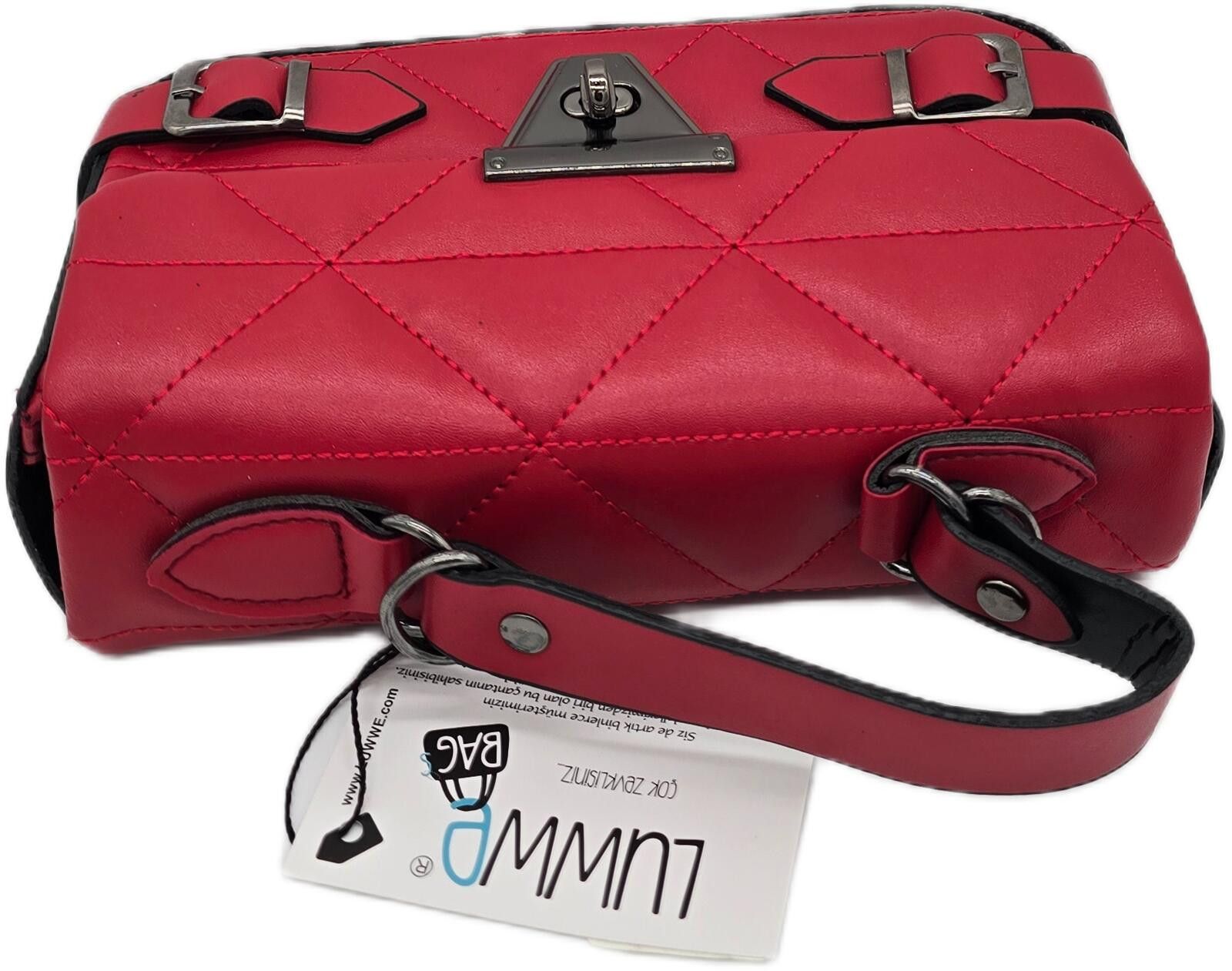 Unknown London Red Quilted Faux Leather Handbag with Silver Buckle Size ONE SIZE - 6 Thumbnail