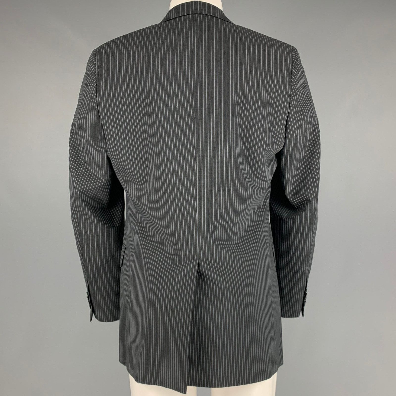 Gianfranco Ferre GIANFRANCO FERRE Black Light Blue Pinstripe Wool Sport Coat Size 38R - 4 Thumbnail