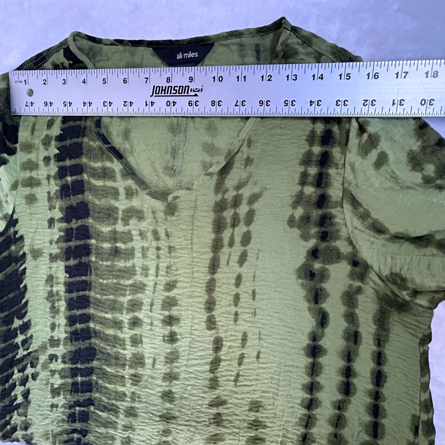 Vintage Ali Miles Blouse Top Large Green Tie-Dye 3/4 Sleeve Button Back Detail Womens Size L / US 10 / IT 46 - 4 Thumbnail