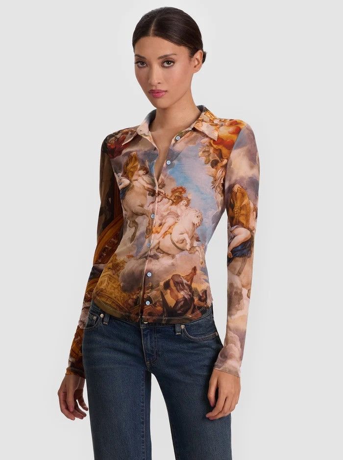 Alice & Olivia Jade Mesh button down top