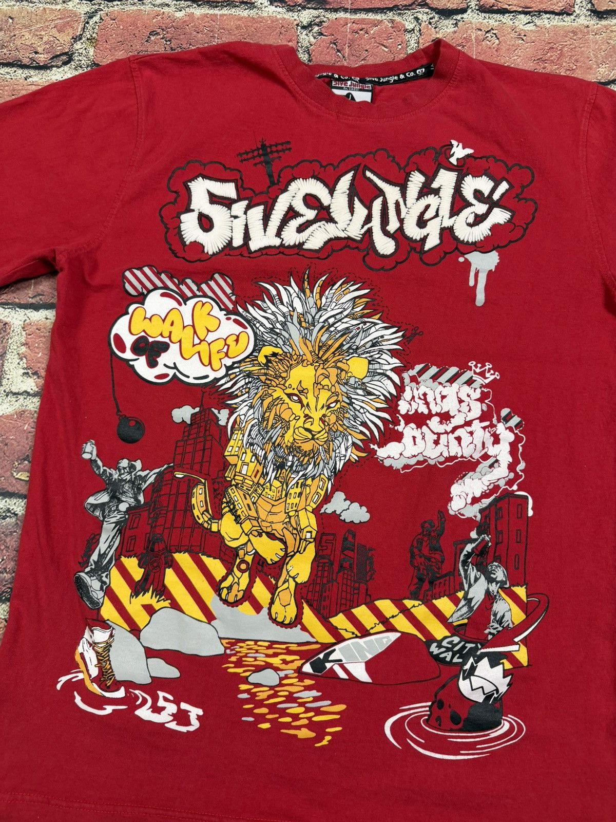 Other Vintage 5ive Jungle T Shirt Red Graphic Hip Hop Skate Y2K Size US L / EU 52-54 / 3 - 2 Thumbnail