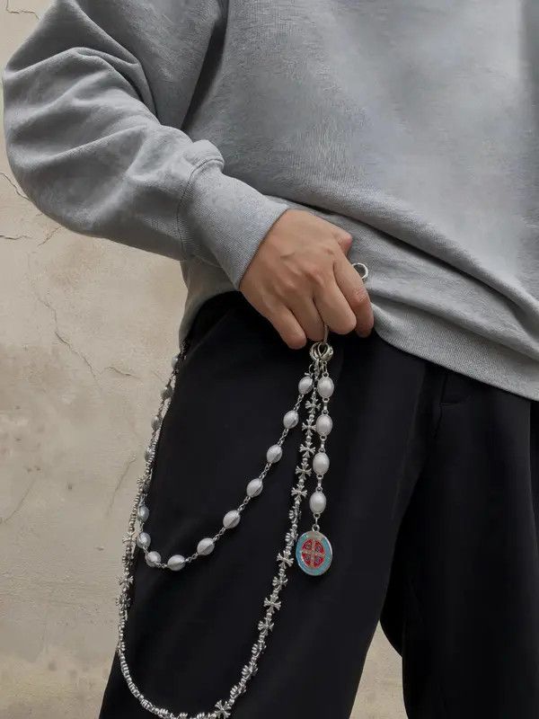 Jewelry Layered Pearls Wallet Chain,Y2K Jeans Chain,Gothic Pants Size ONE SIZE - 2 Thumbnail