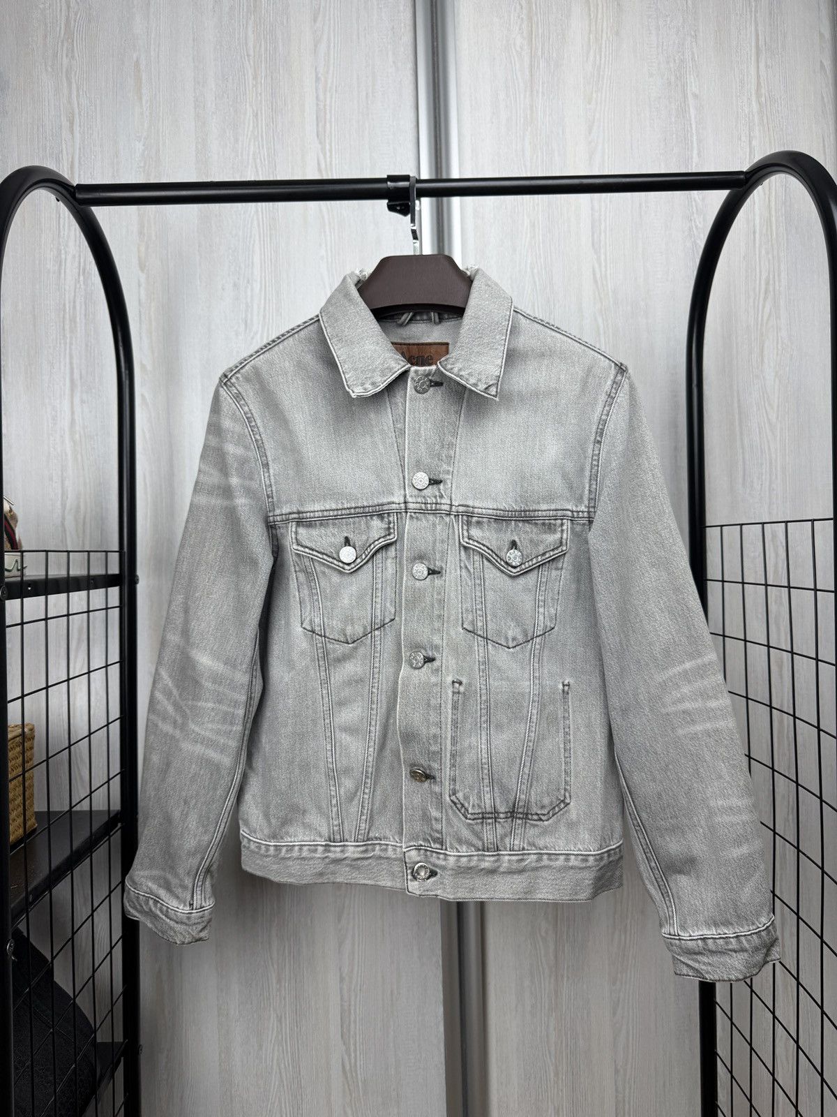Acne Studios grey jam/trash faded denim trucker jacket