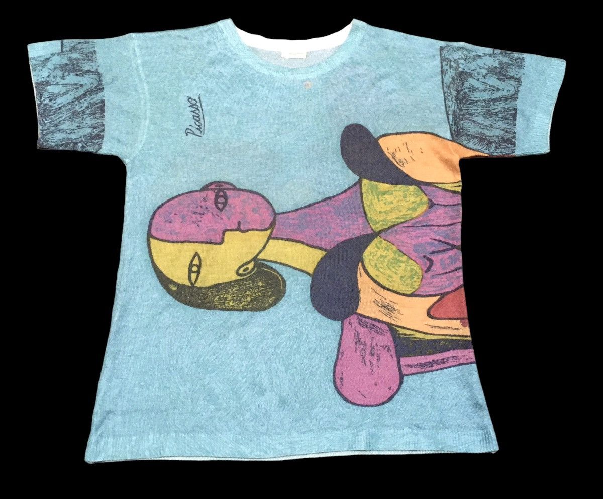image of Design Vintage Art Picasso Full Print T-Shirt 1990S in Light Blue, Men's (Size Large)
