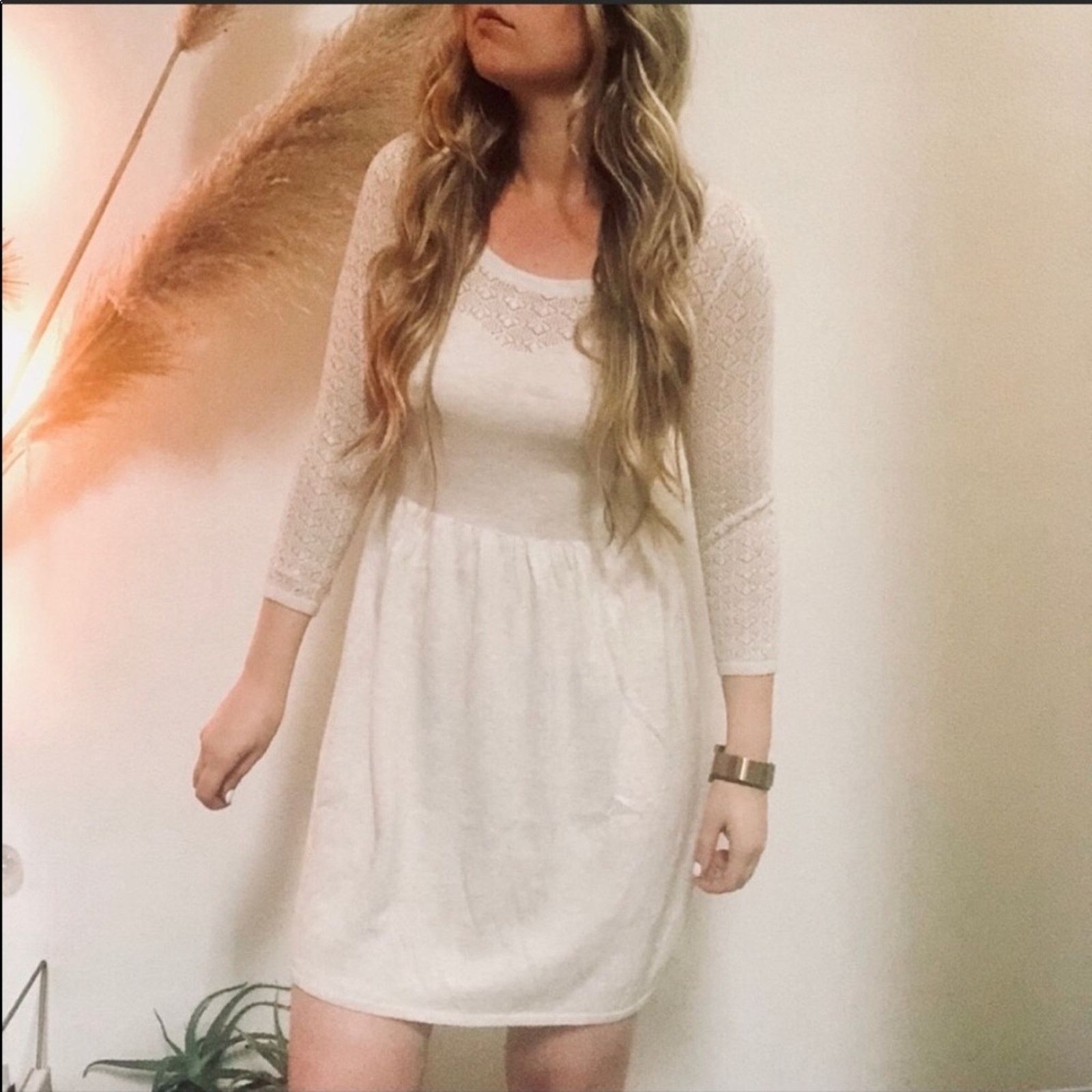 AMERICAN EAGLE Open Weave Oatmeal Sweater Dress M