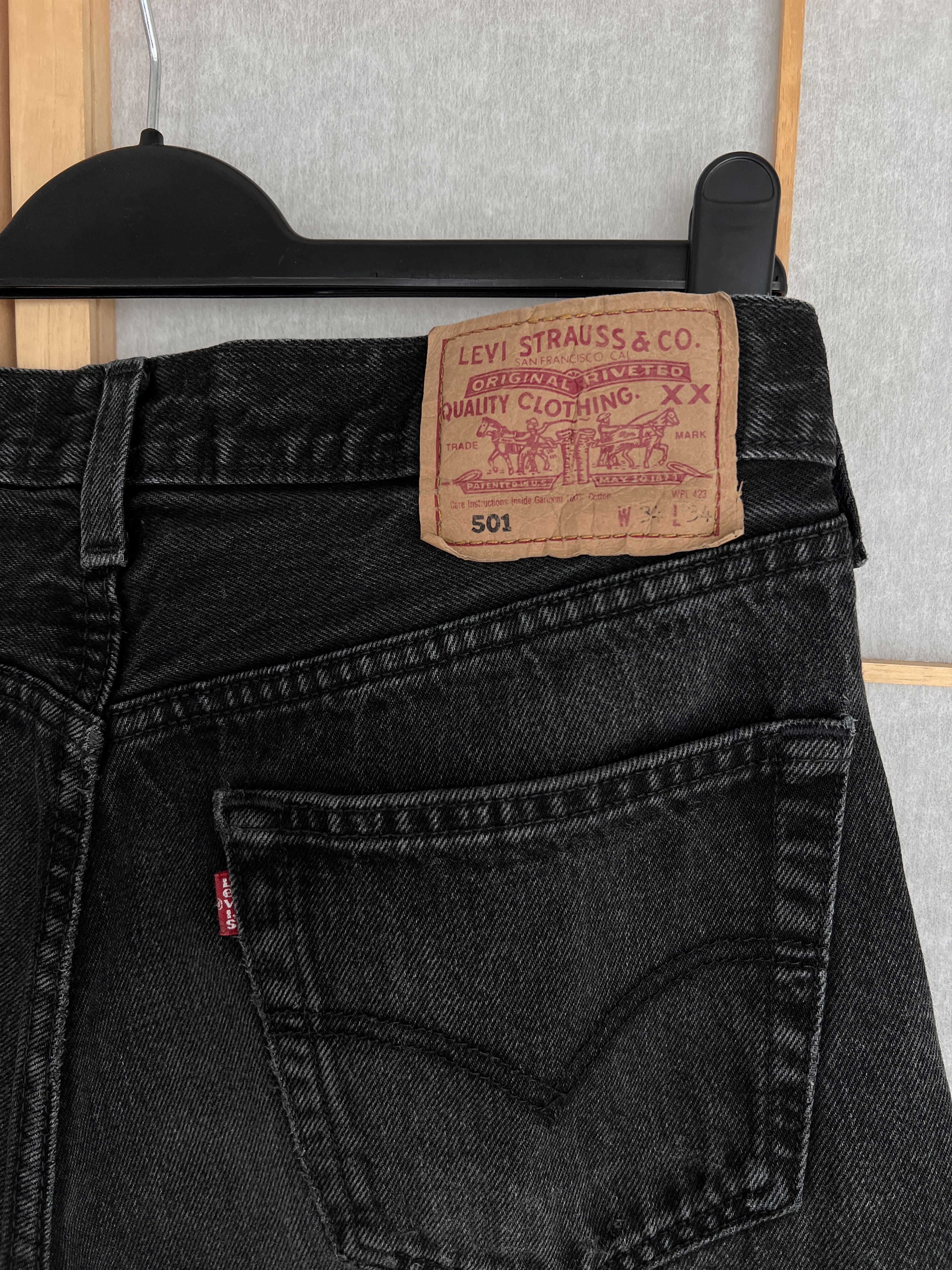 Levi's Levis 501 USA vintage 90s washed black denim jeans cropped Size US 34 / EU 50 - 2 Thumbnail