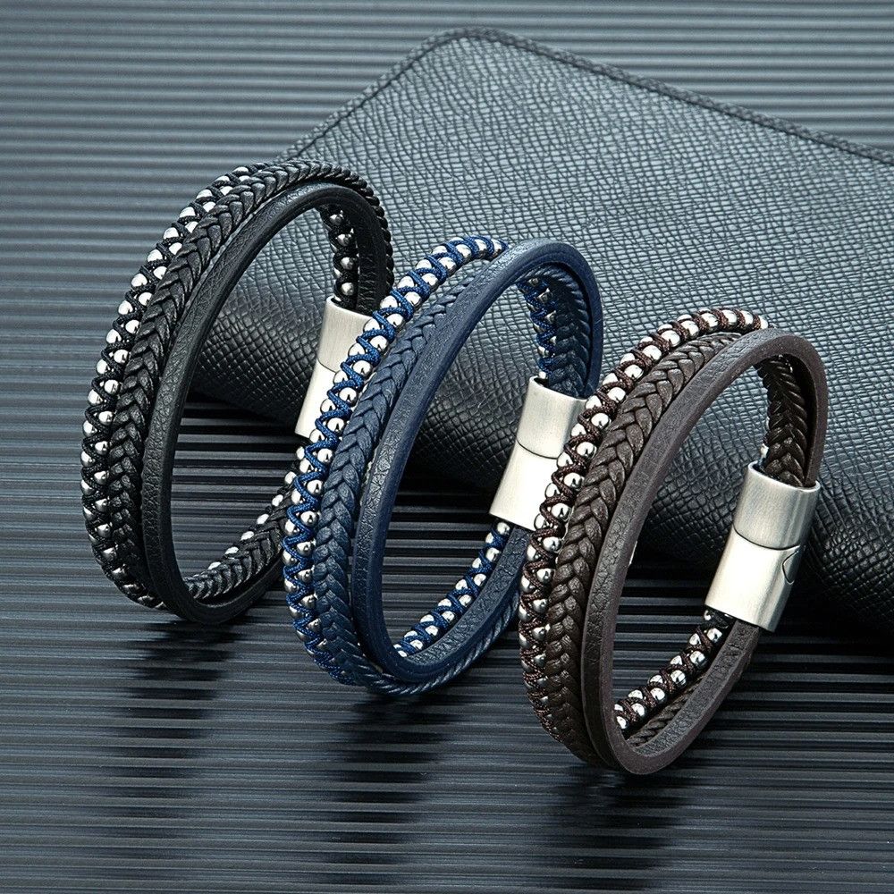 Other Multi-Layer Braided Leather Bracelet Cuff Gift For Him Size ONE SIZE - 1 Thumbnail