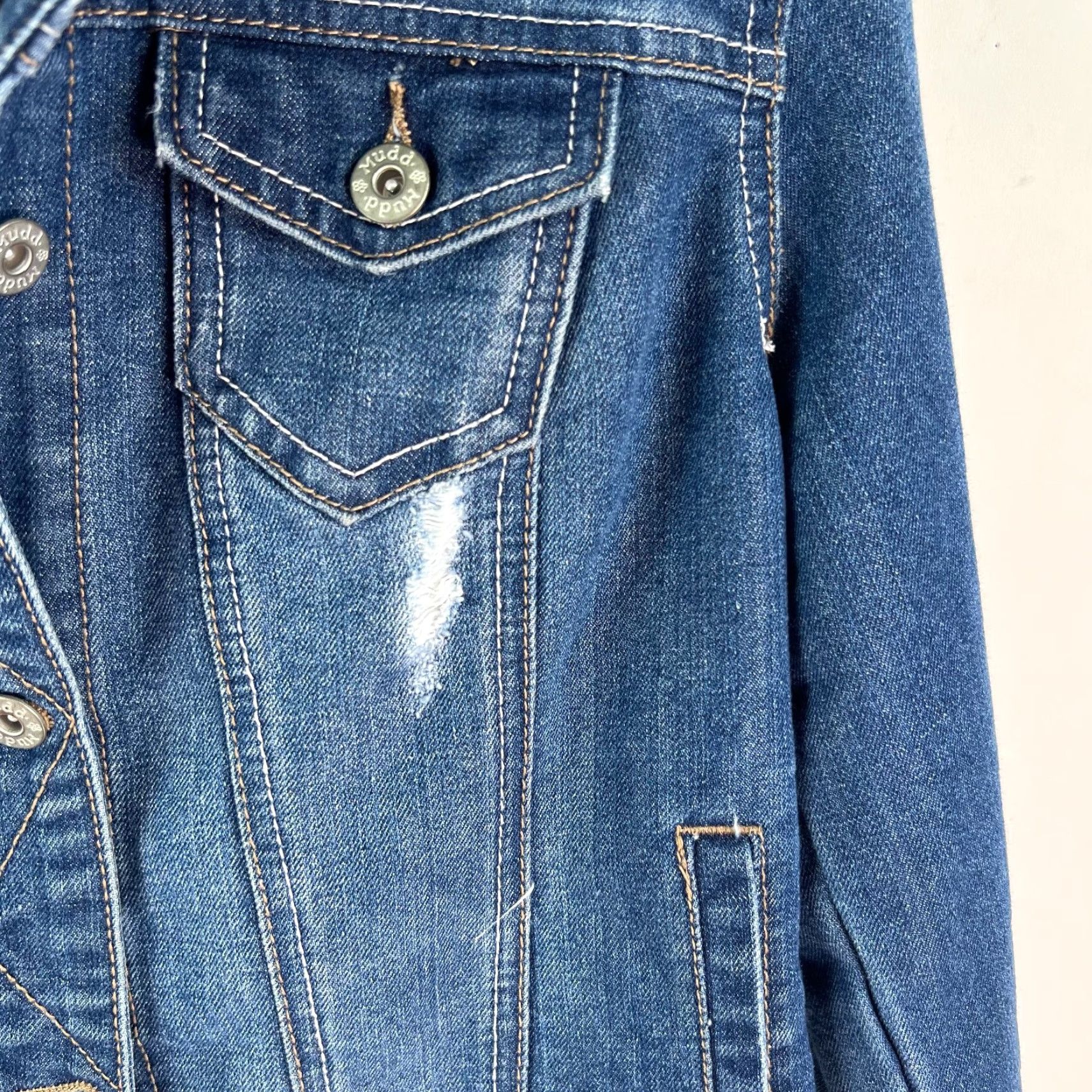Denime Mudd Denim Jacket Distressed Blue - Jacket - Teens Large - Blue - Regular Fit - Casual Everyday - Girls Size 36" / US 14 / IT 50 - 3 Thumbnail