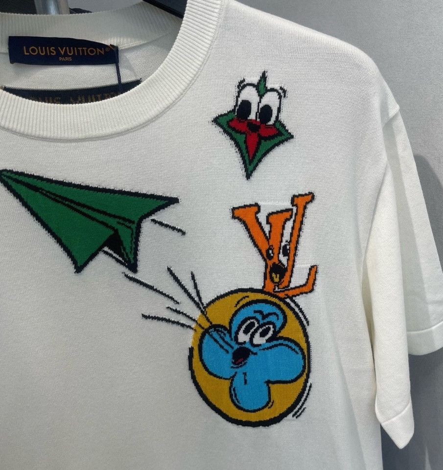 Louis Vuitton Louis Vuitton White comic print intarsia crew neck short s Size US M / EU 48-50 / 2 - 3 Thumbnail