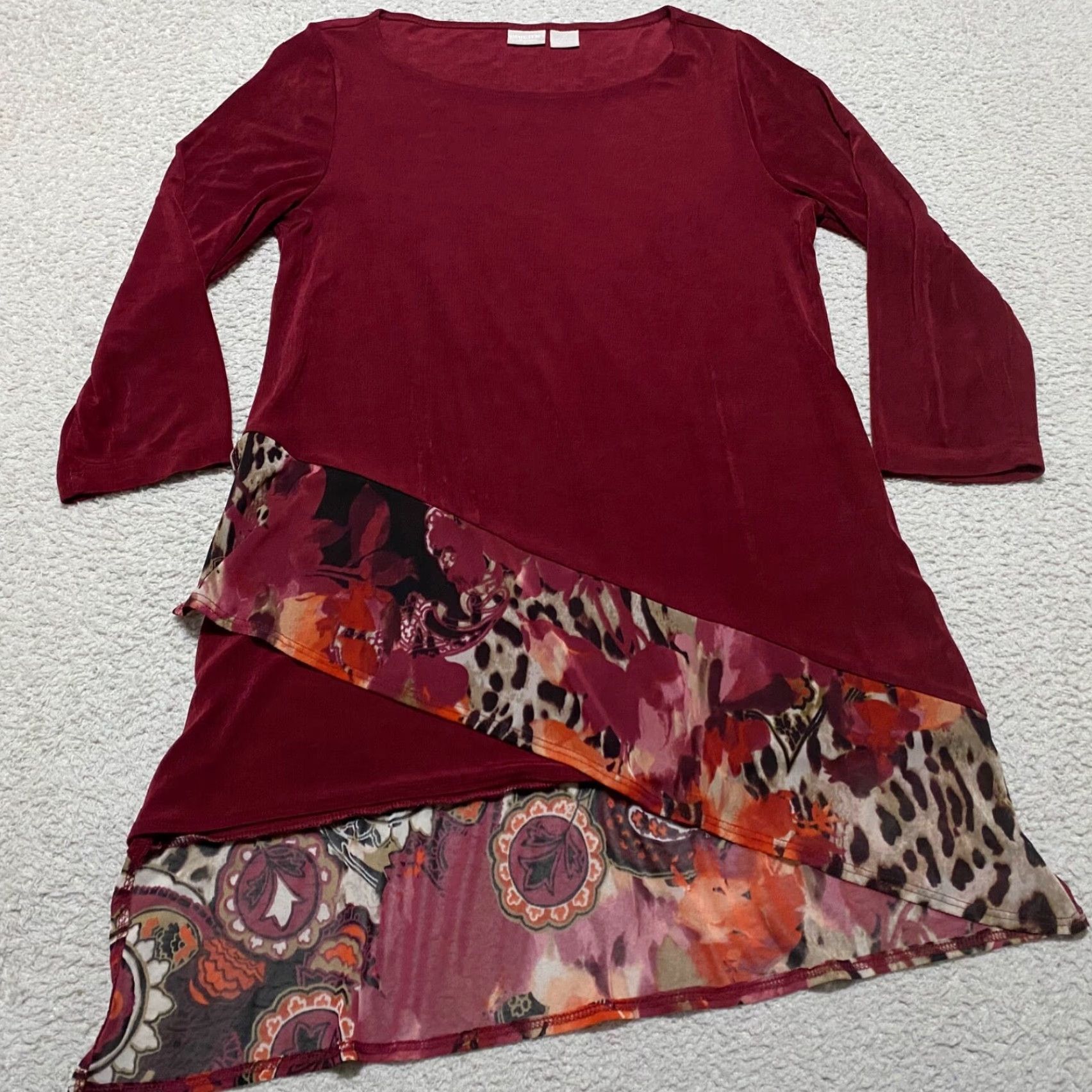 Vintage Chico's Womens sz 0 Shirt Red Tunic 3/4 Sleeve Asymmetric Hem US 4/6 Travelers Size M / US 6-8 / IT 42-44 - 4 Thumbnail