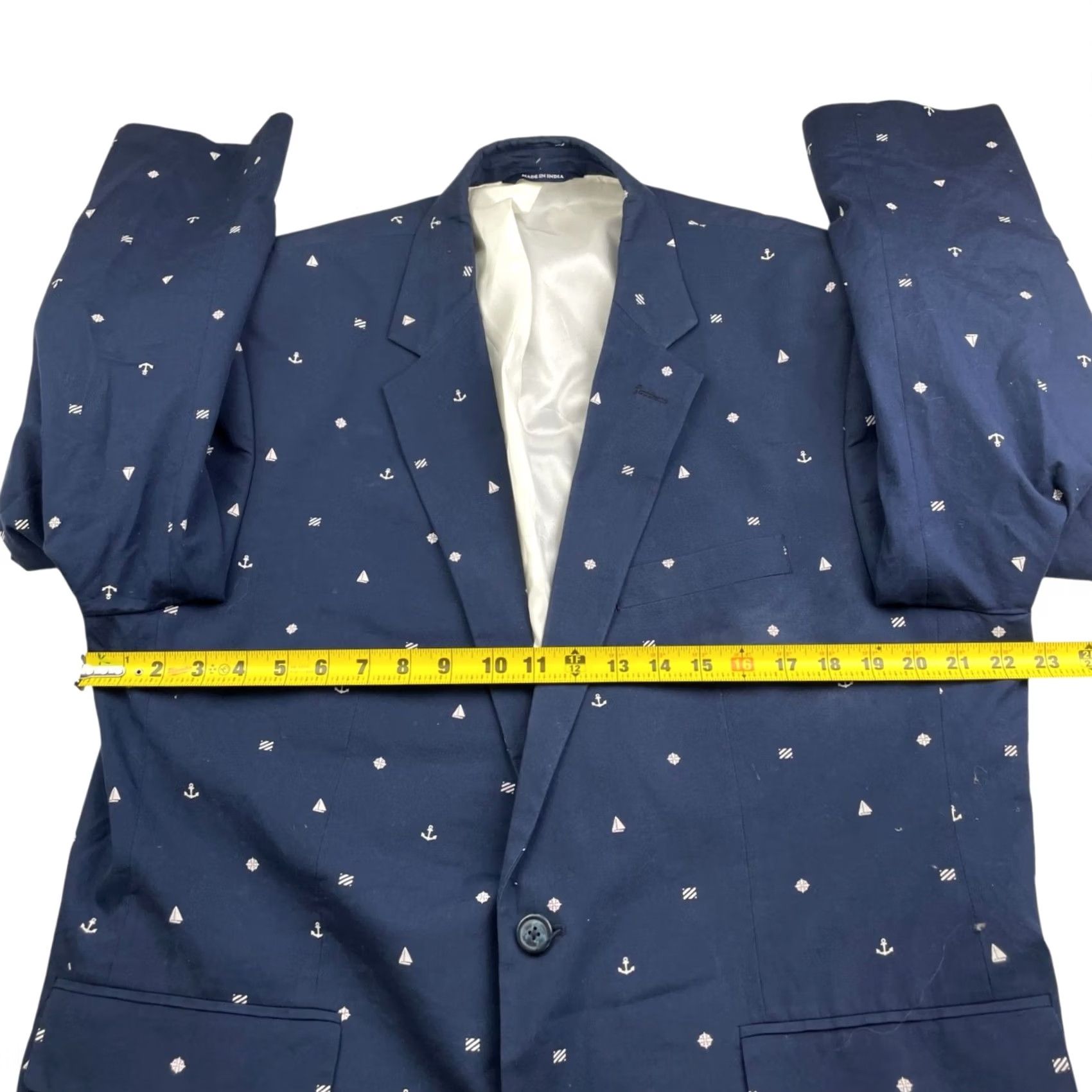 Croft & Barrow Croft & Barrow Men’s 2-Button Blazer 46R Navy Nautical Anchors 100% Cotton Size 46R - 7 Thumbnail
