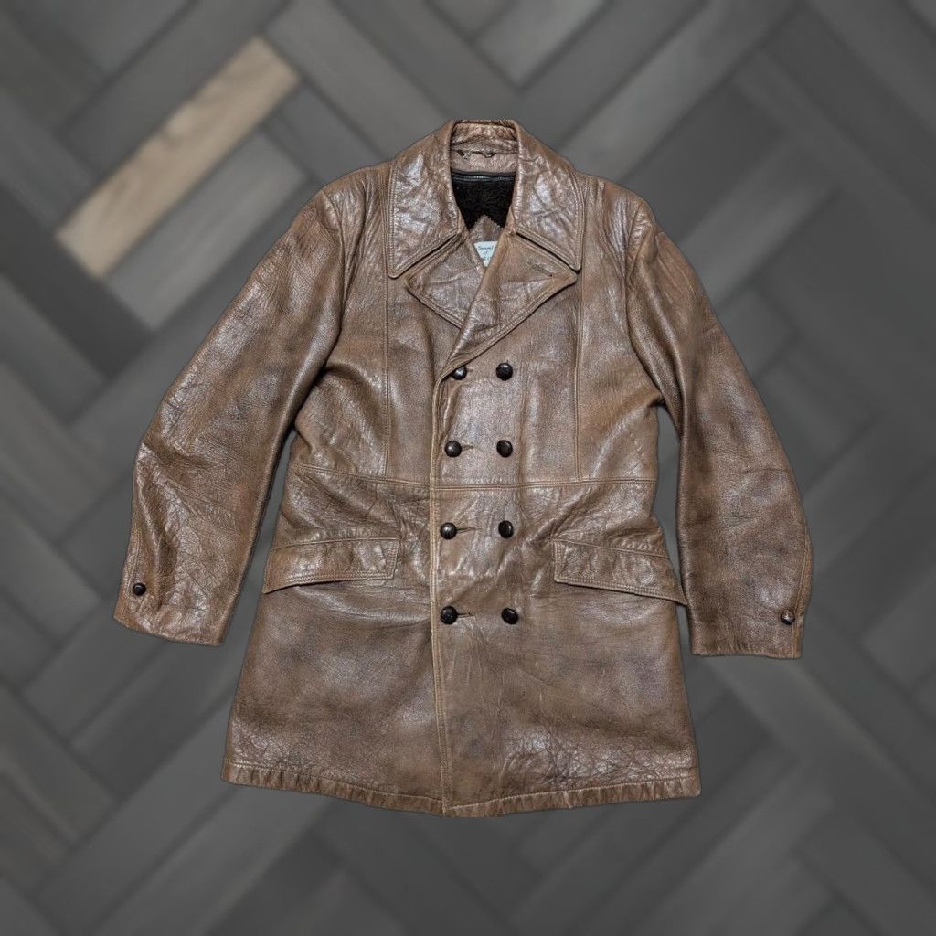 Doublet VINTAGE USA made DOUBLE BREASTED leather coat 38 brown PATINA cowhide 1970s - Mens Coat Size US S / EU 44-46 / 1 - 1 Thumbnail