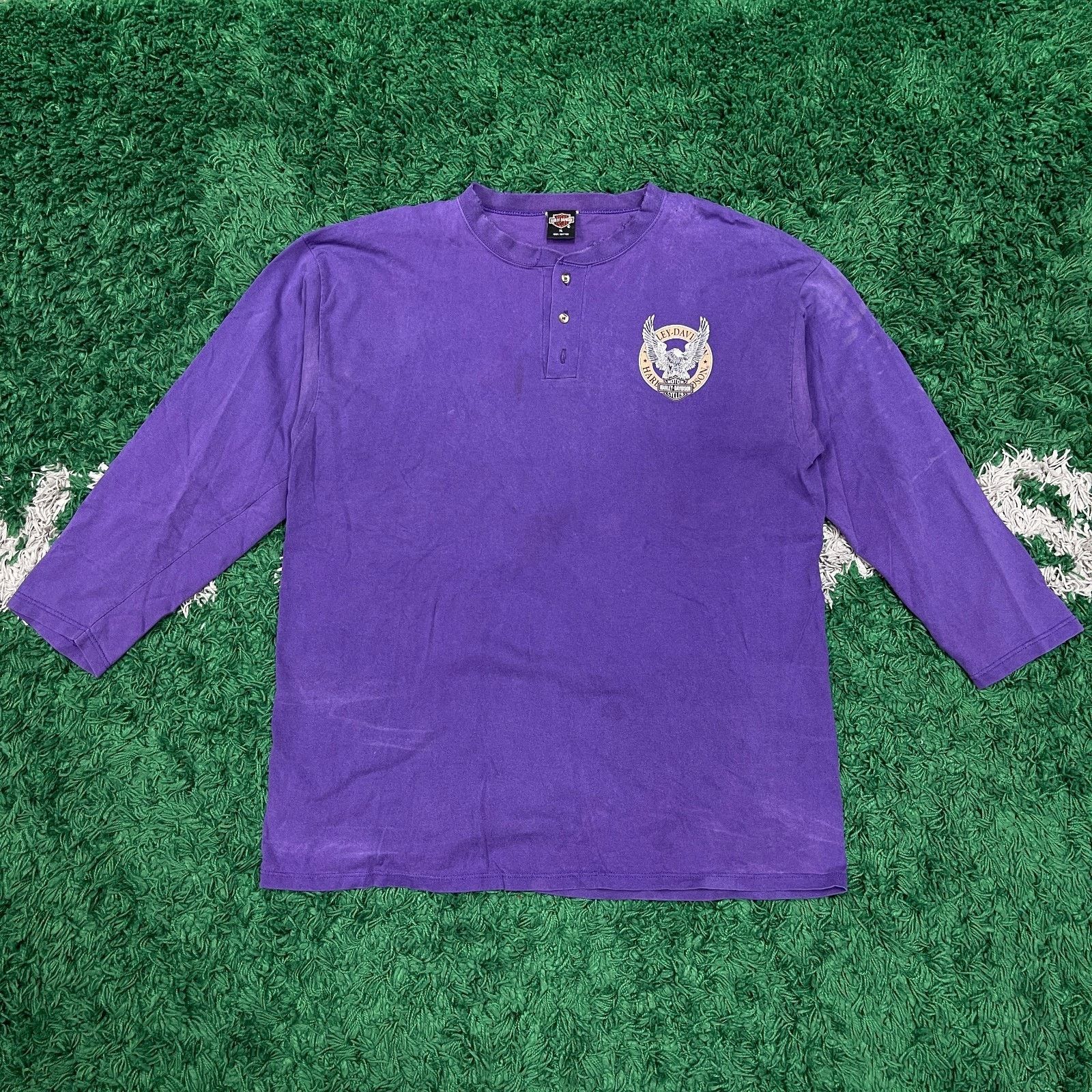 Harley Davidson × Vintage vintage 1997 Harley-Davidson purple long sleeve henley shirt Size US XL / EU 56 / 4 - 1 Thumbnail