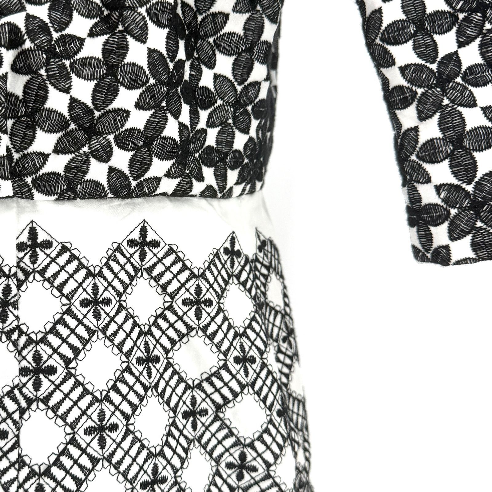 Elie Tahari Black White 100% Cotton Embroidered Eyelet Shift Coat Dress Size S / US 4 / IT 40 - 8 Thumbnail