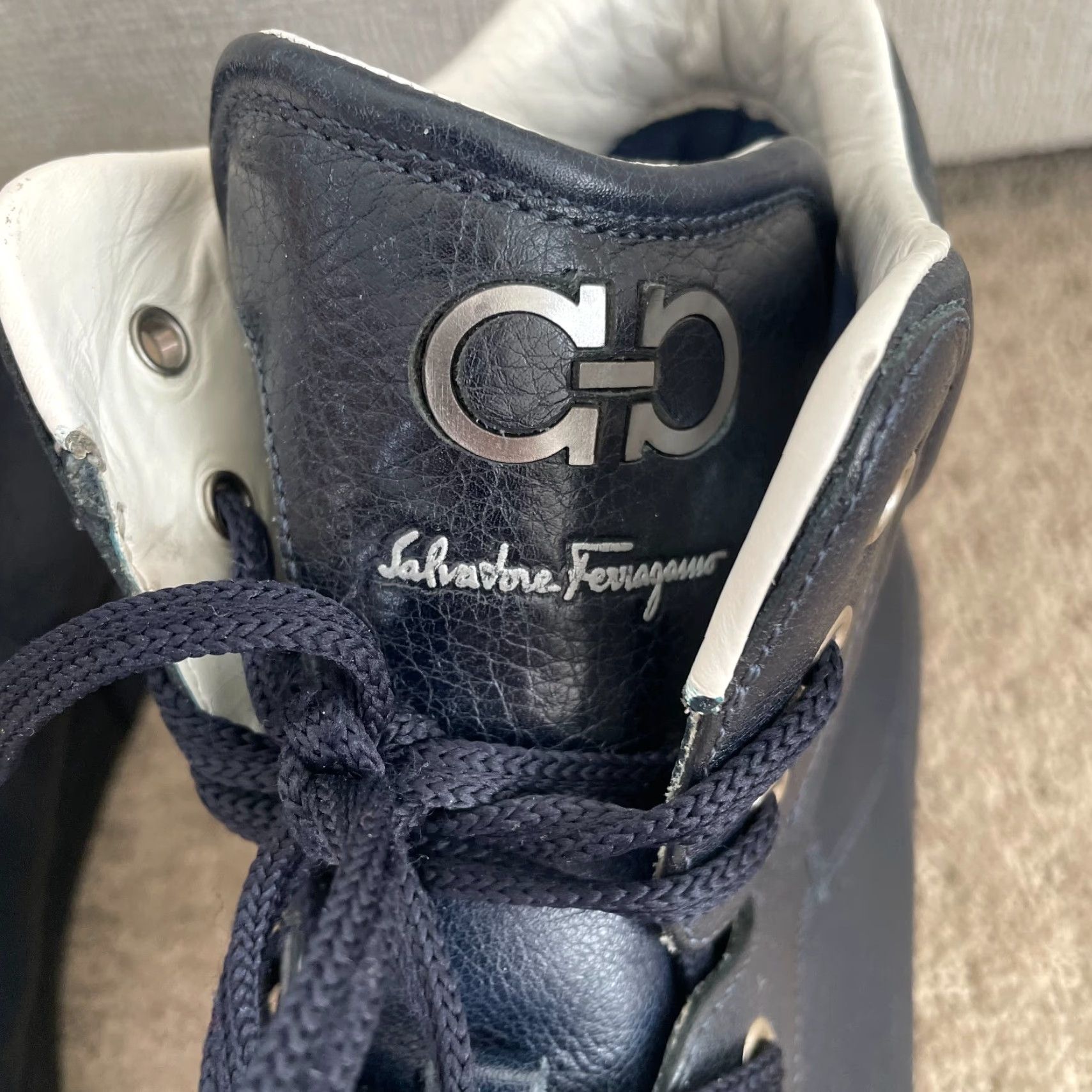 Salvatore Ferragamo Salvatore Ferragamo Stephen 2 High Top Sneaker Men 11.5 Navy Leather 34388 Size US L / EU 52-54 / 3 - 3 Thumbnail