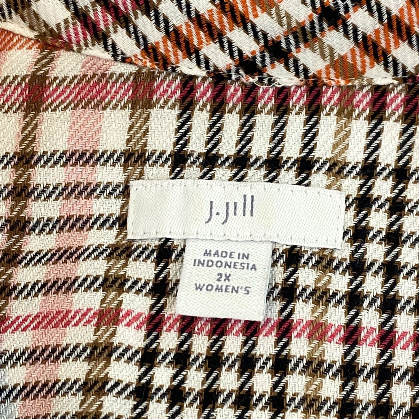 J. Jill J. JILL Shirt Womens 2X Gray Pink Plaid Button Up Ruffled Long Sleeve Tunic Top Size XXL / US 16-18 / IT 52-54 - 2 Thumbnail