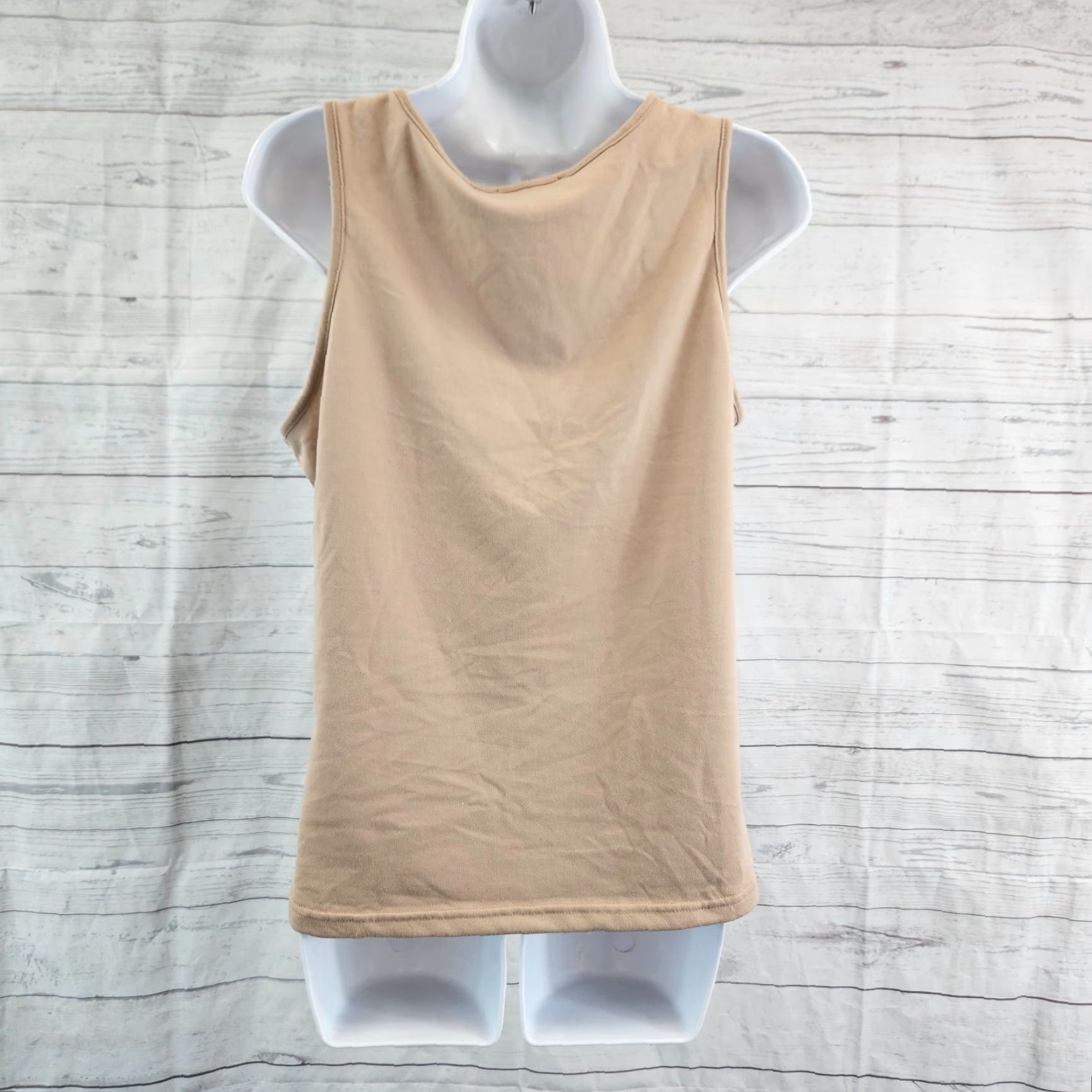 NYDJ NYDJ Womens Tank Top Size S Solid Tan V-Neck Sleeveless Short Length Brown Polyester Shirt Womens Boys? Size S / US 4 / IT 40 - 4 Thumbnail