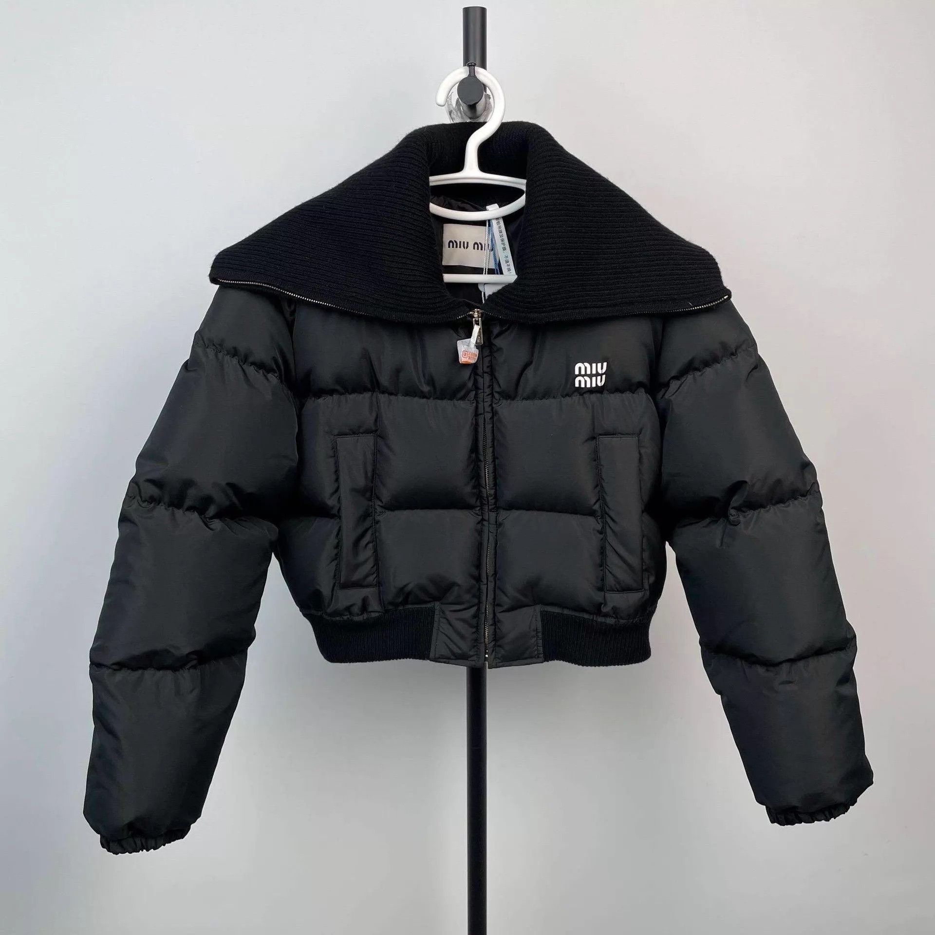 Miu Miu MIU MIU Black Short Knit Collar Down Coat 40 Size S / US 4 / IT 40 - 1 Thumbnail