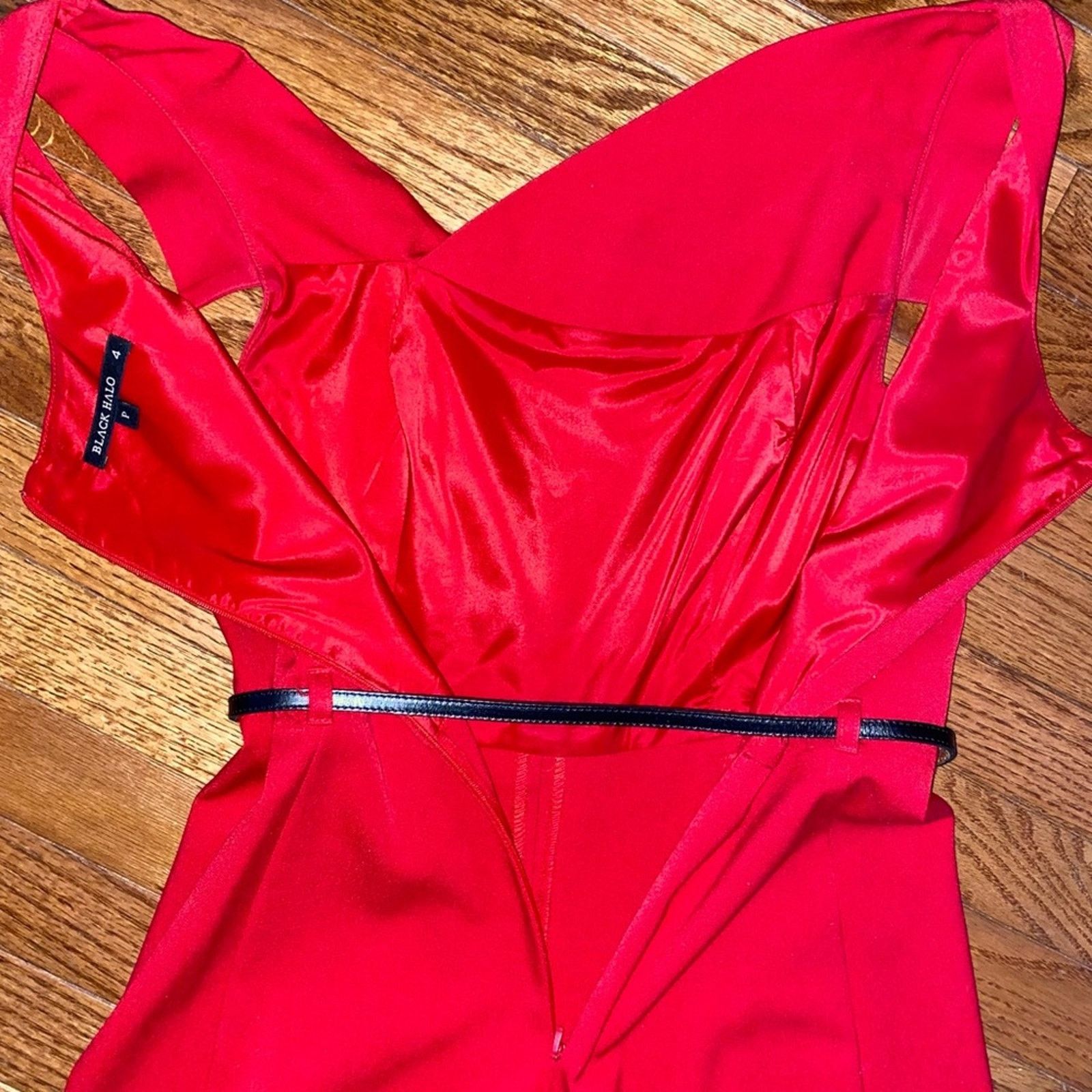 Black Halo BLACK HALO Jackie O Red Belted Wide Leg Jumpsuit Size 4 P Size 27" / US 4 / IT 40 - 13 Thumbnail