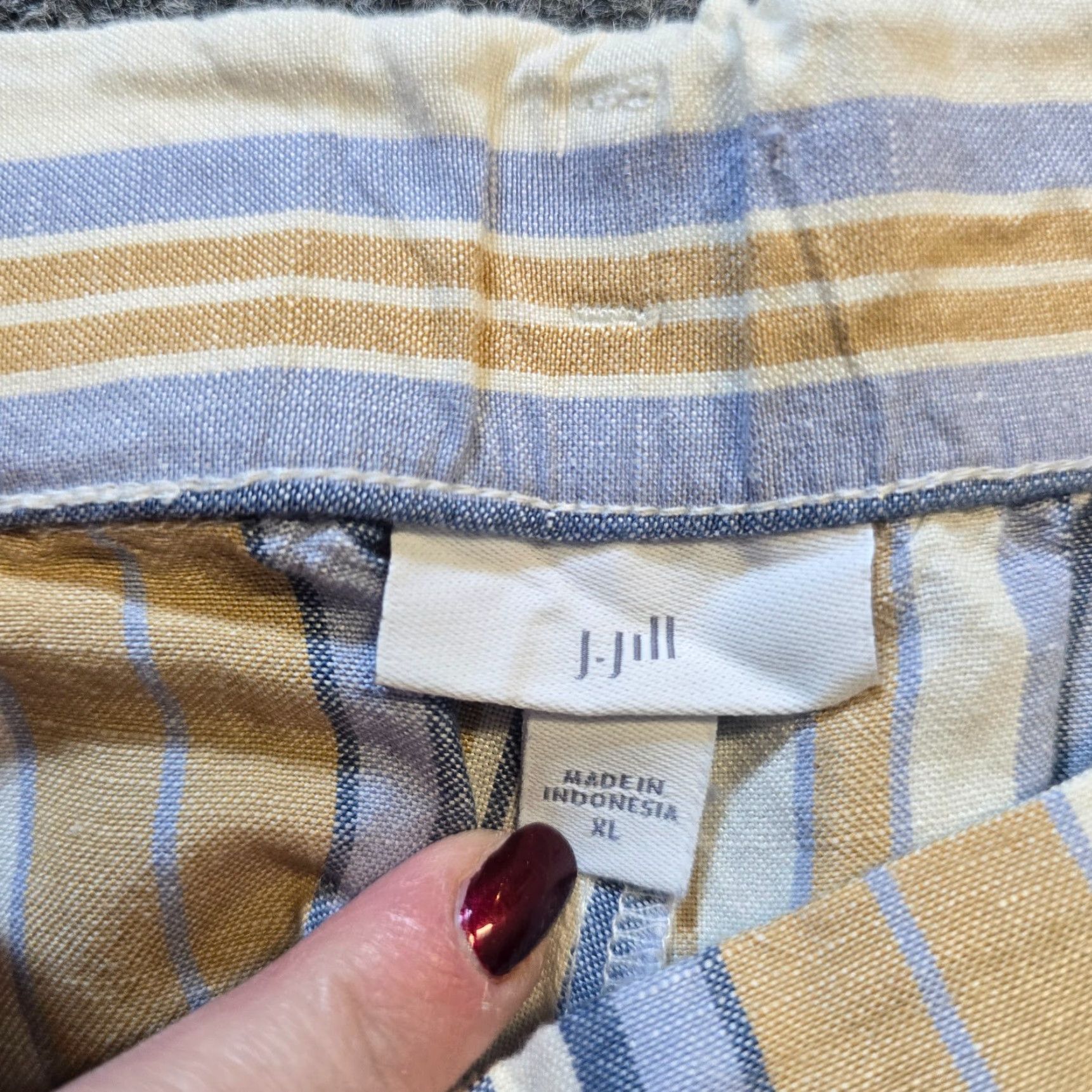 J. Jill J. Jill Pants Womens XL Blue Tan Striped Wide-Leg Linen Cropped Beachy Capsule Size 40" / US 18 - 4 Thumbnail