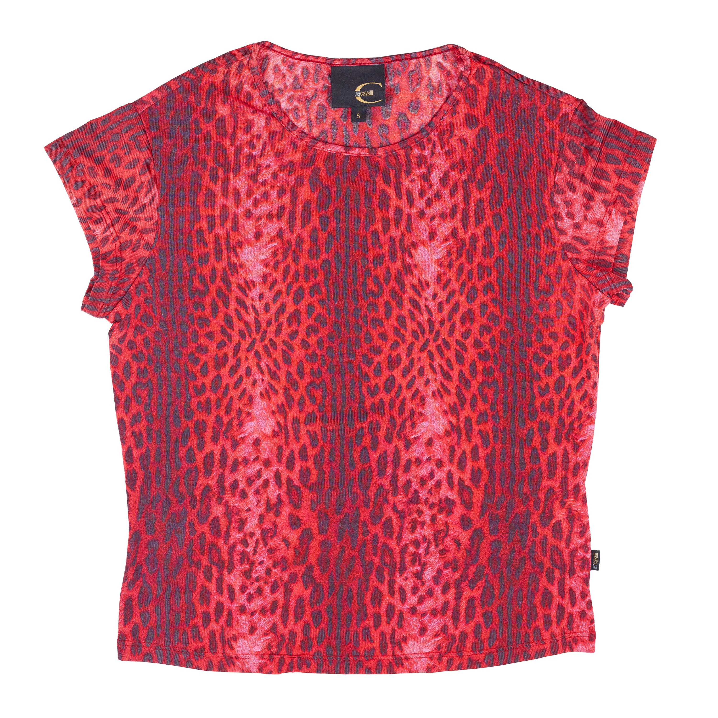 Just Cavalli Red Cheetah Printed Vintage Top (S)