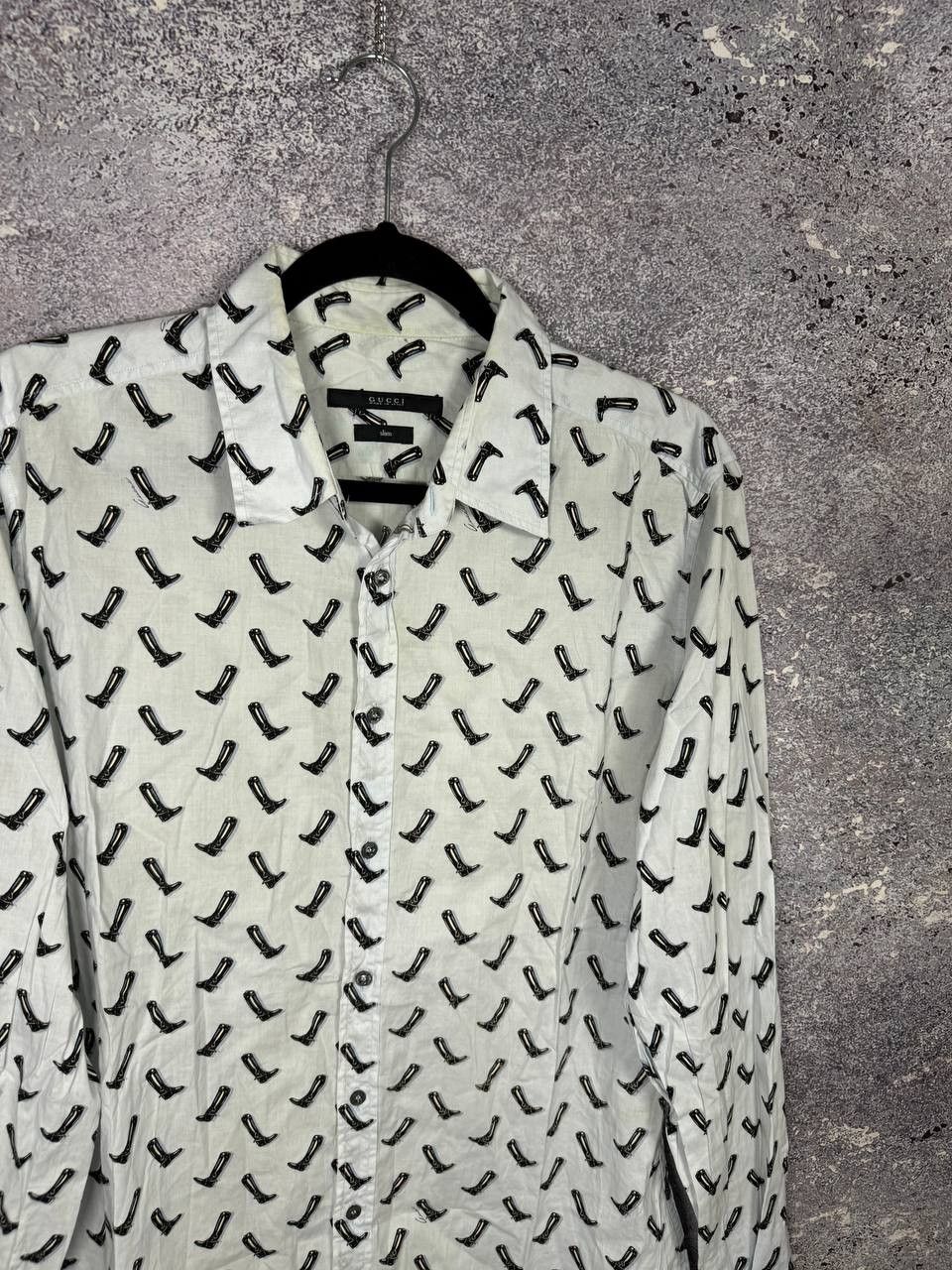 Gucci × Vintage GUCCI Shirt Button Up Printed Monogram Slim Fit White Size US M / EU 48-50 / 2 - 2 Thumbnail