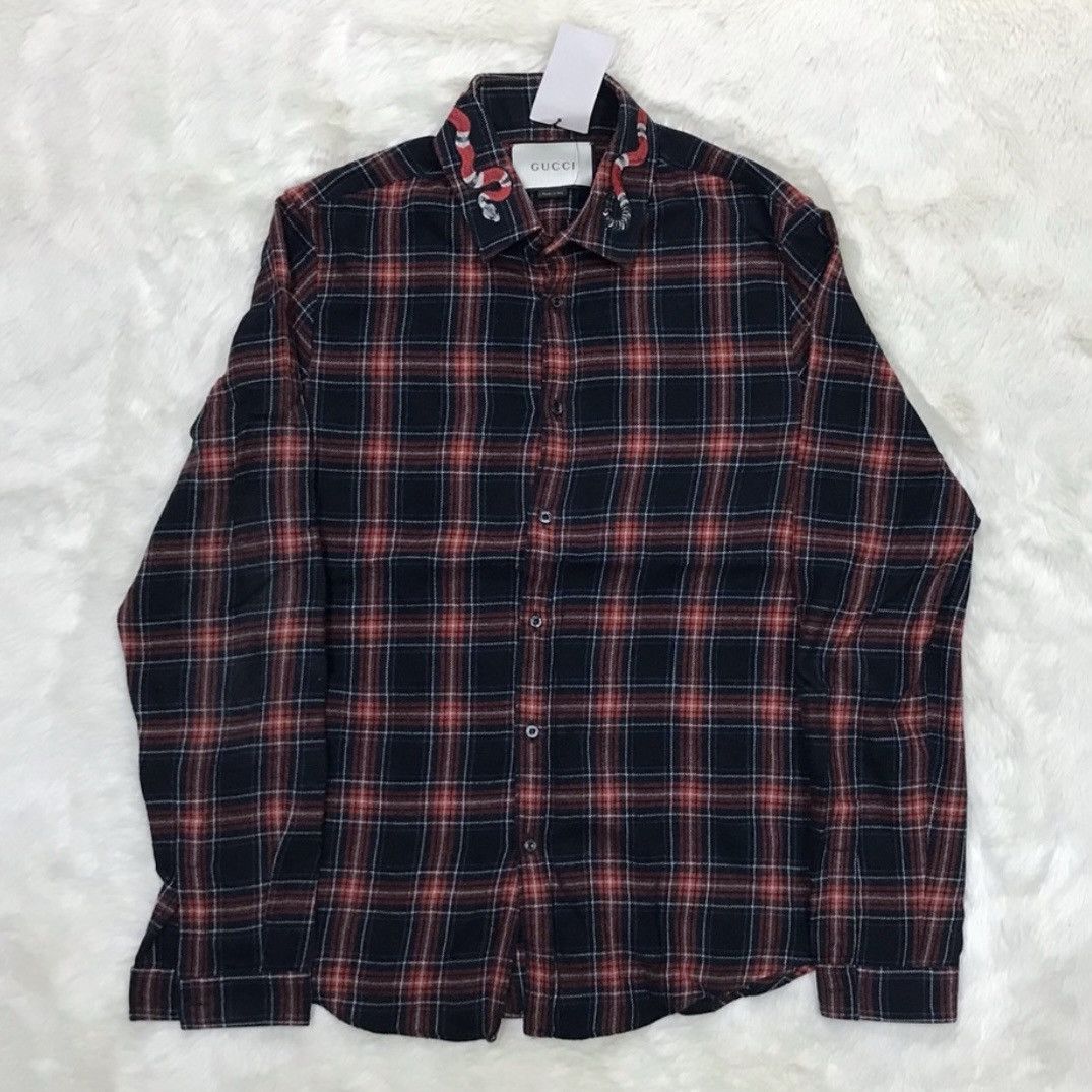 Gucci GUCCI Button Up Flannel Shirt - Embroidered Snake Pattern Size US S / EU 44-46 / 1 - 3 Thumbnail