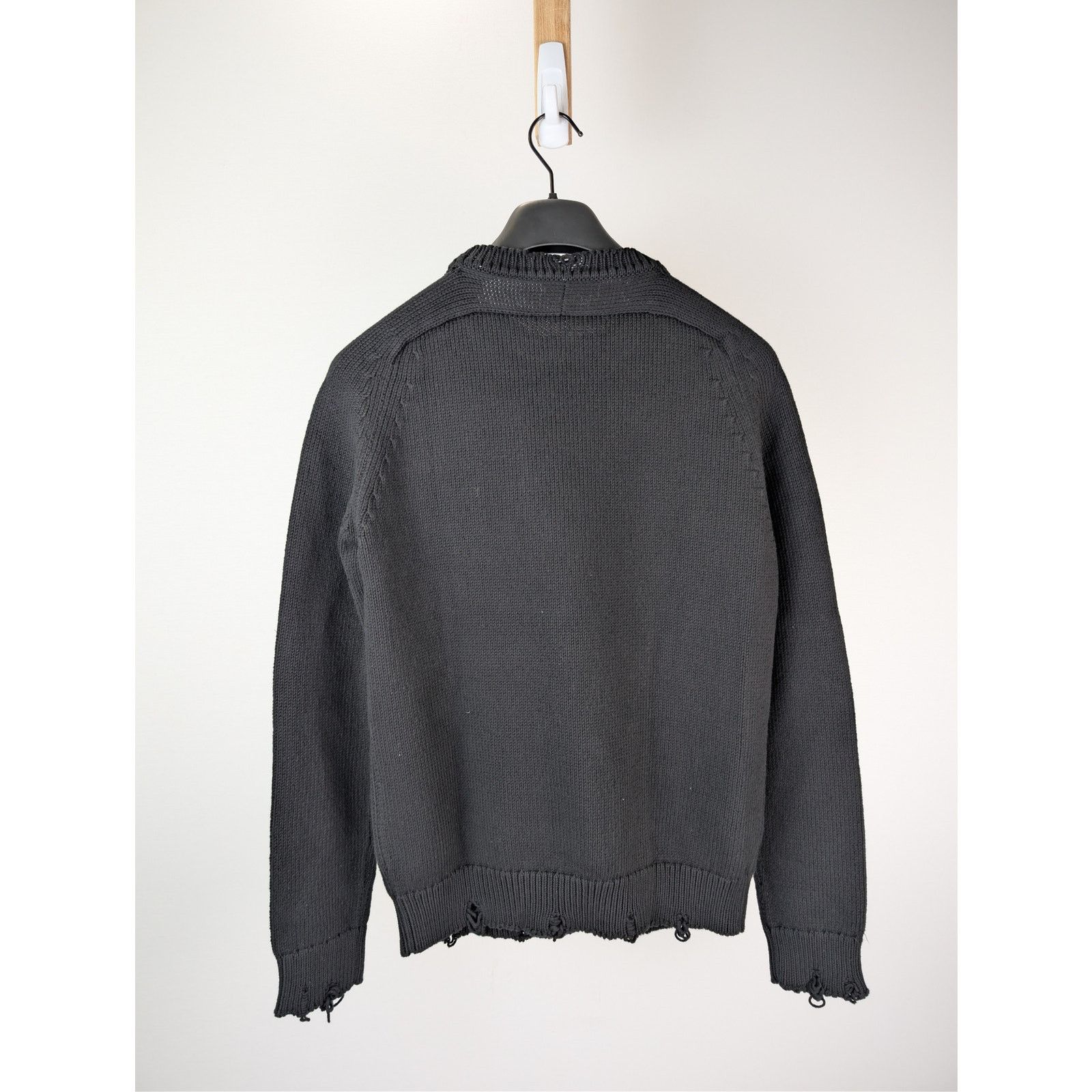 Saint Laurent Paris o1rshd1 Distressed Cotton Knit Crew-Neck Sweater in Black Size US M / EU 48-50 / 2 - 11 Thumbnail