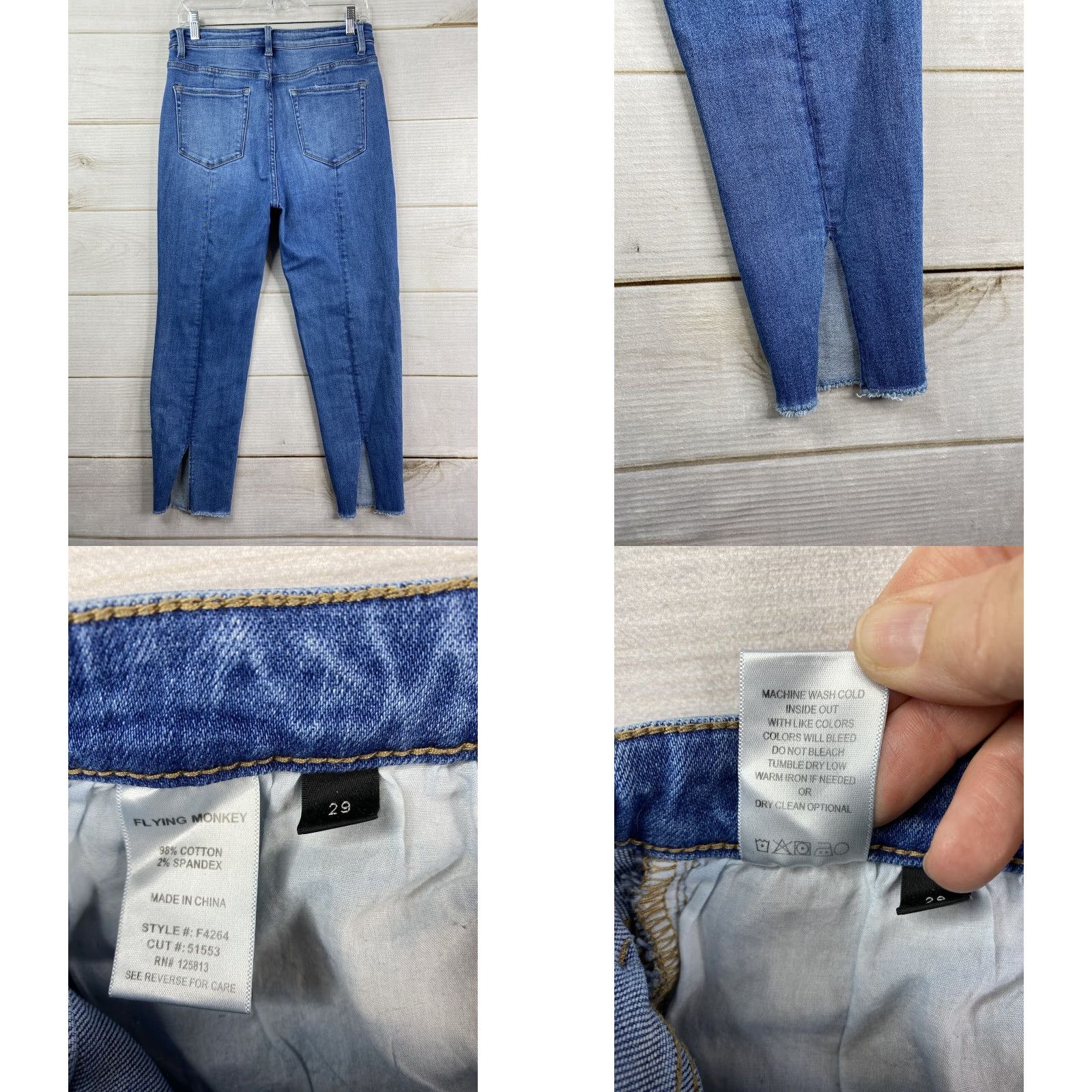 Vintage Flying Monkey Jeans Womens 29 Distressed Medium Wash High Rise Ankle Slit Back Jeans Size 29" - 8 Thumbnail
