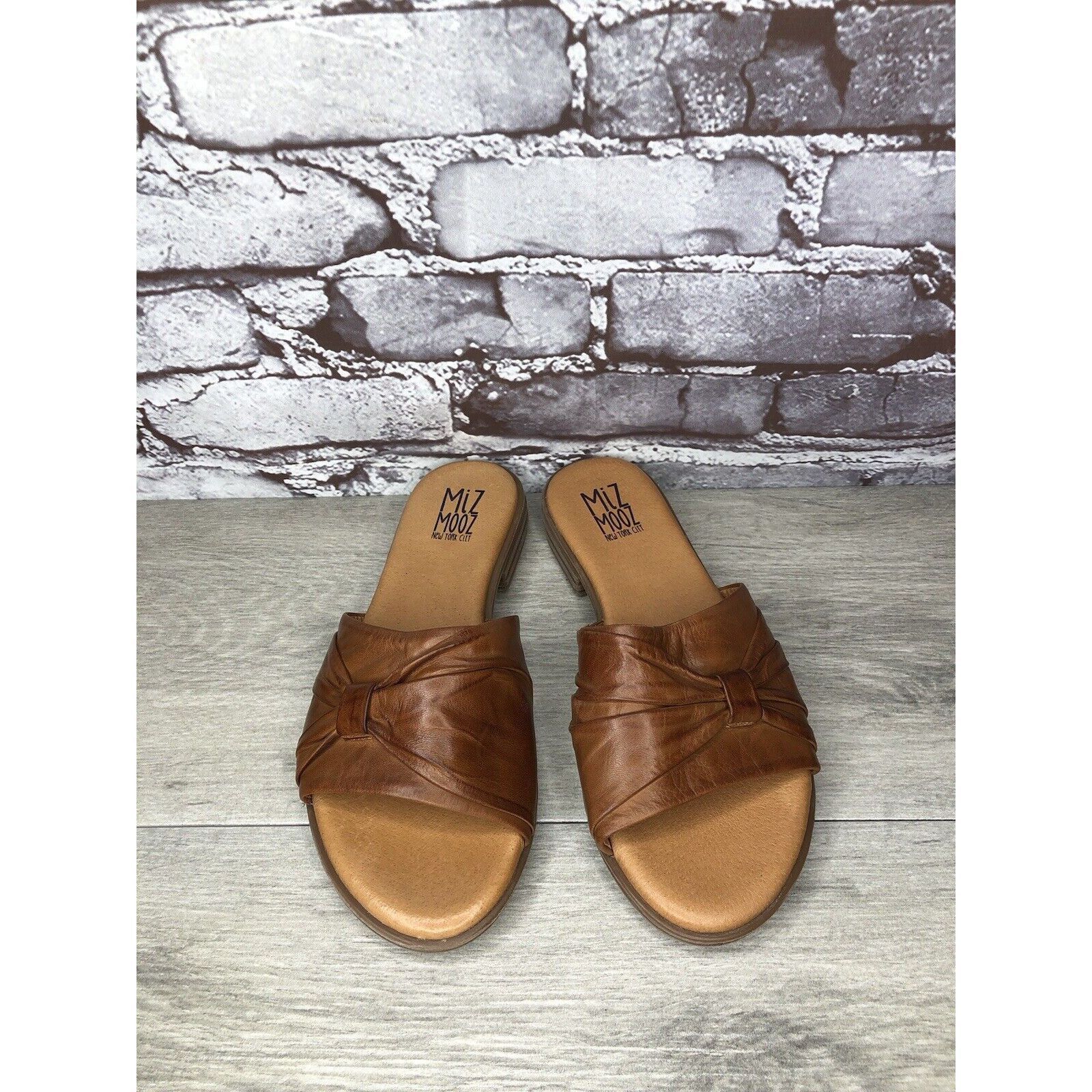 Other Miz Mooz Daisey Brown Leather Ruched Slides Heel Sandals Wom Size US 7.5 / IT 37.5 - 15 Thumbnail