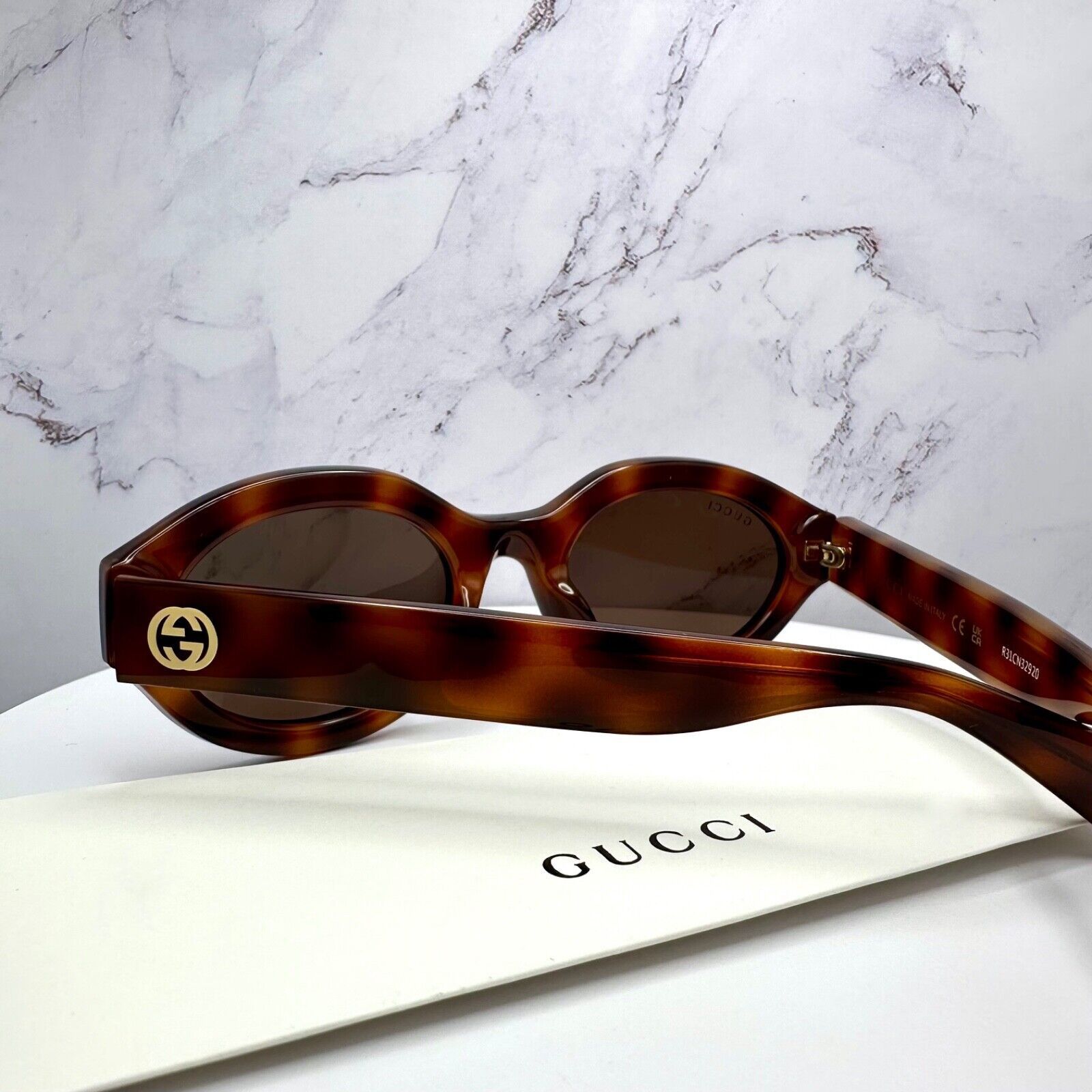 Gucci New GUCCI Sunglasses Brown Tortoise Oval Gold GG Logo Size ONE SIZE - 6 Thumbnail