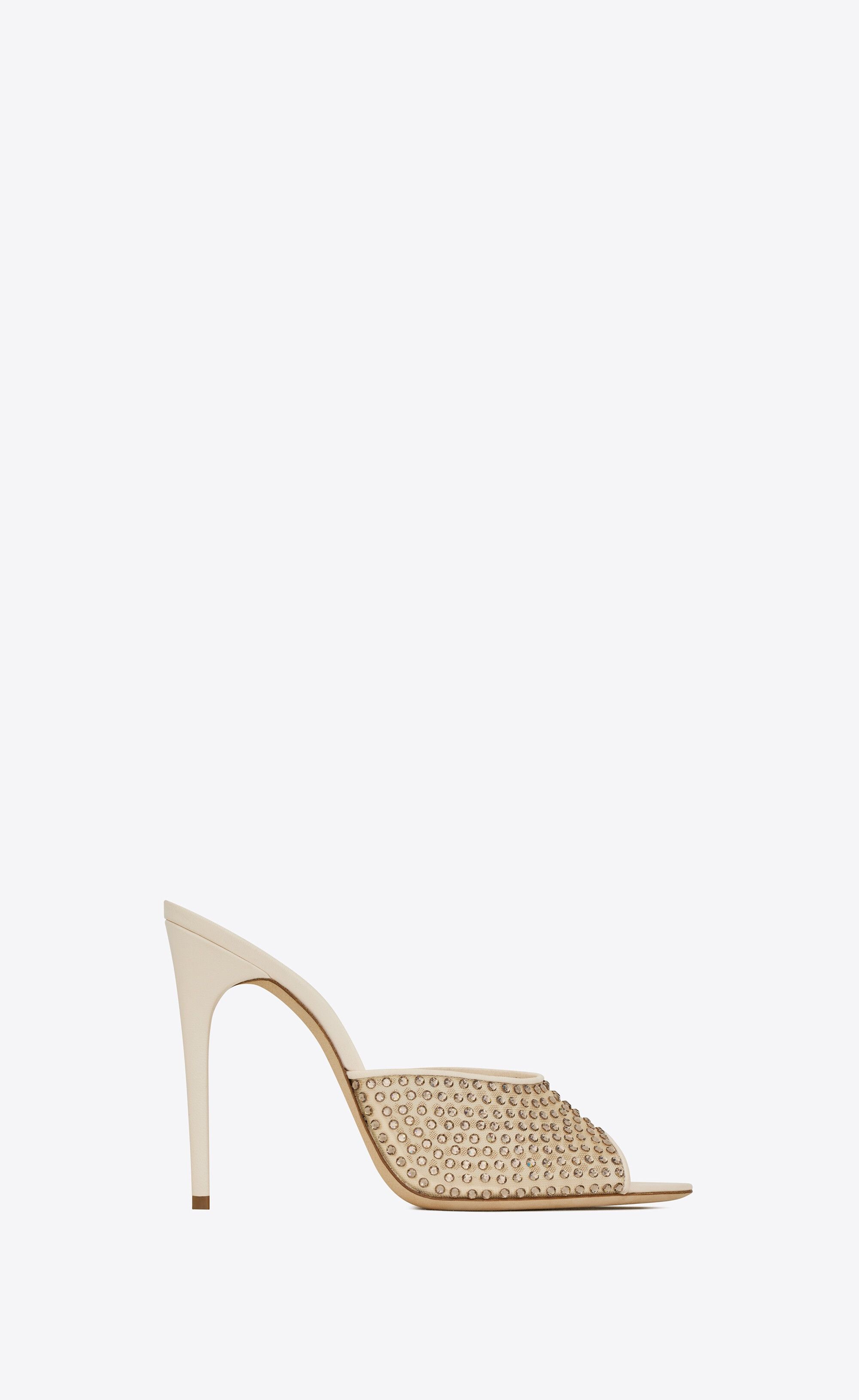 Saint Laurent Paris o1s1wg110225 742450 Blonde Mules in Rhinestones Mesh Beige Size US 6.5 / IT 36.5 - 1 Thumbnail