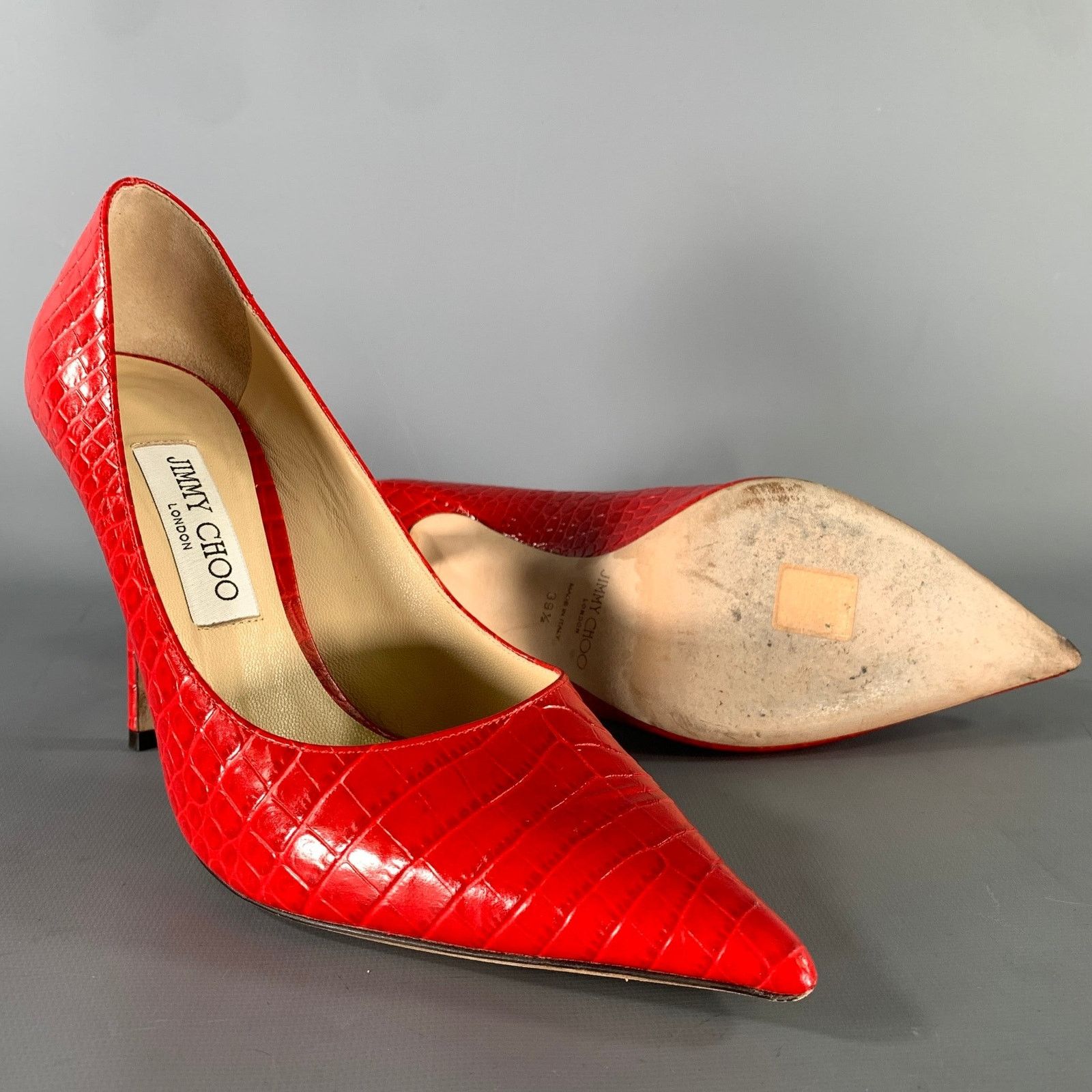 Jimmy Choo JIMMY CHOO Size 9 Red Croc Embossed Leather Pumps Size US 9 / IT 39 - 5 Thumbnail