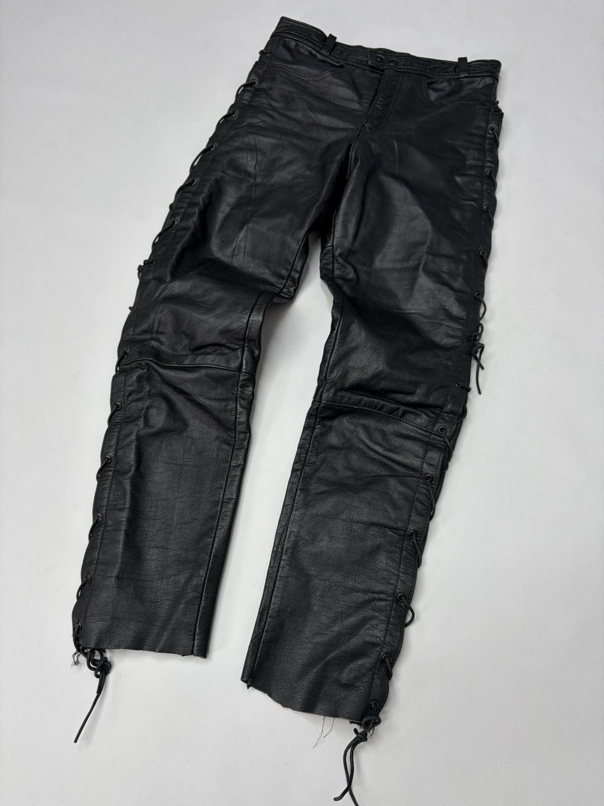 Hedi Slimane 🔥 Vintage Leather Pants 00s Italian Rock Noir Archive Grunge Size US 29 - 11 Thumbnail