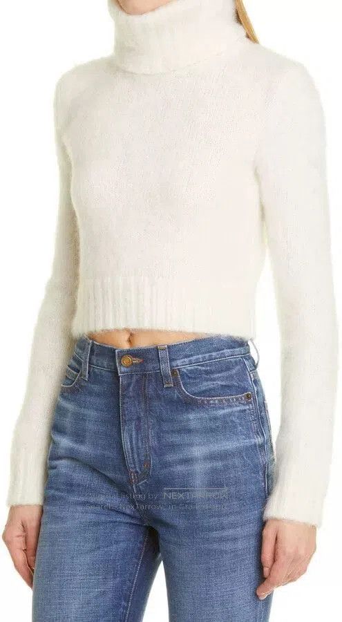 Saint Laurent Paris Saint Laurent White Cropped Turtleneck Sweater. Size M / US 6-8 / IT 42-44 - 3 Thumbnail