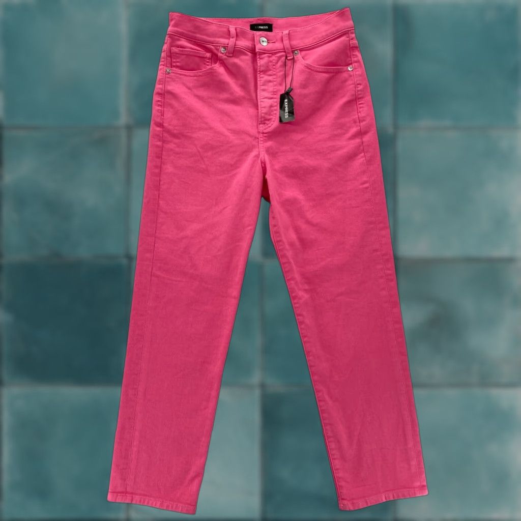 Express Express Jeans Women’s 4 Pink Dark Wash Denim Stretch High Rise 5 Pocket NWT Mom Jeans Size 27" / US 4 / IT 40 - 1 Thumbnail