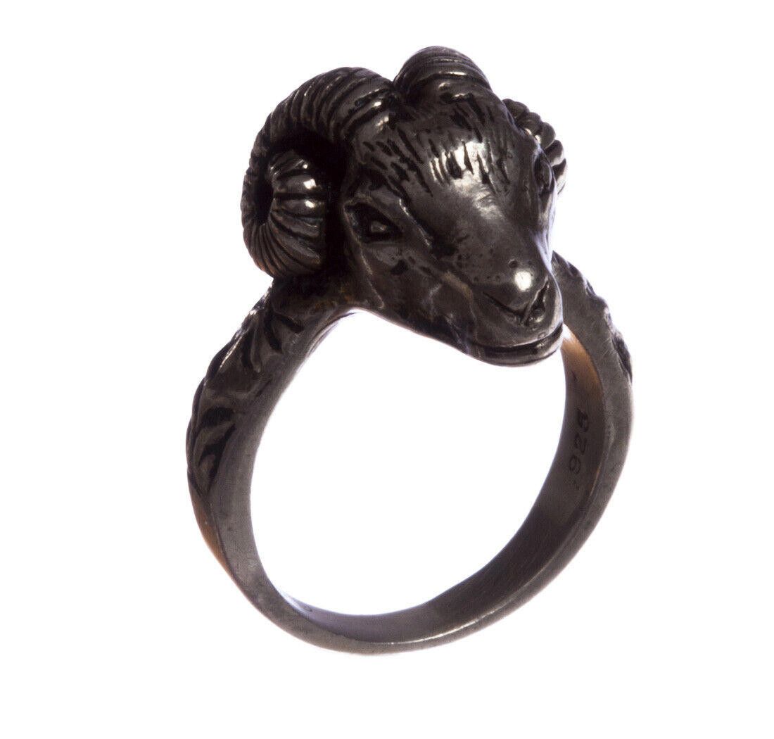 Designer Sterling Ram Head Ring with Antique Finish Alberto Juan Size ONE SIZE - 1 Thumbnail