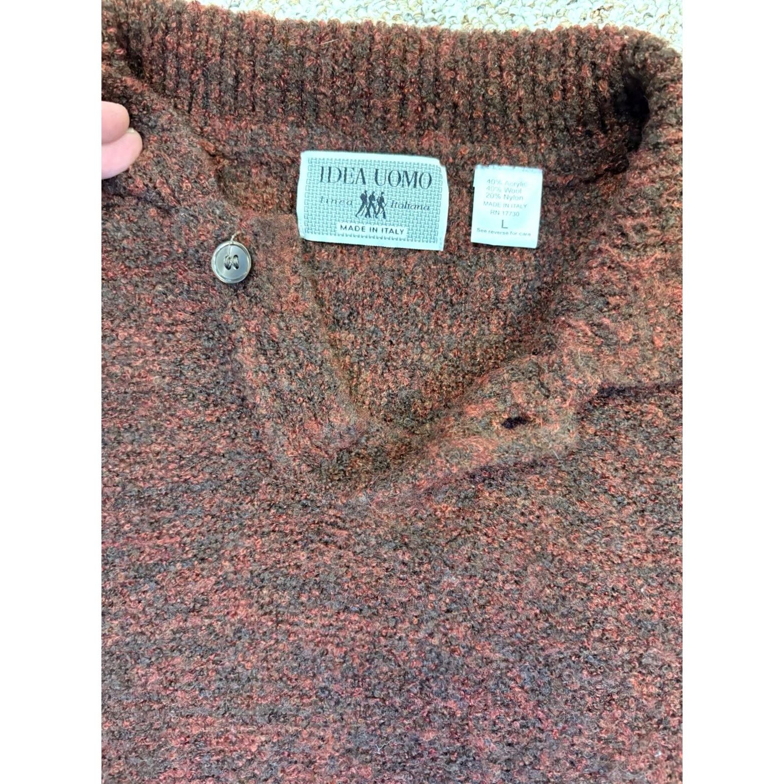 IDEA VINTAGE Idea Uomo Wool Blend Sweater Pullover Maroon Button Neck Men’s Large Sweater Knit Long Sleeve Collared Regular Size L Mens Size US L / EU 52-54 / 3 - 3 Thumbnail